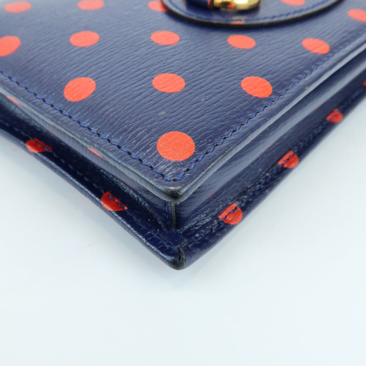 GUCCI Horsebit 1955 Calf Leather Chain Long Wallet Navy Red 621892