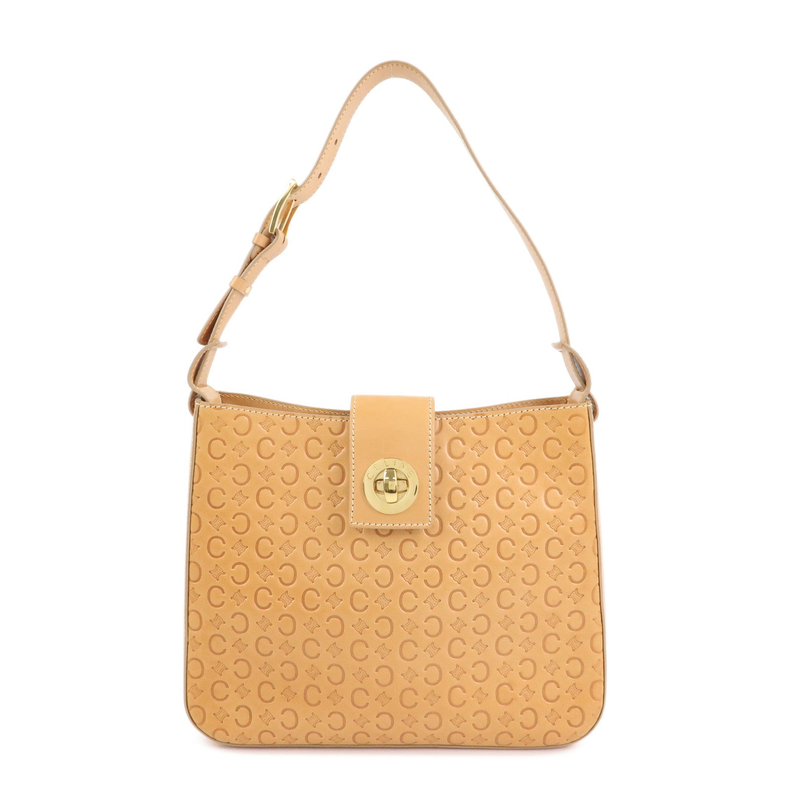 CELINE C Macadam Leather Shouler Bag Hand Bag Beige