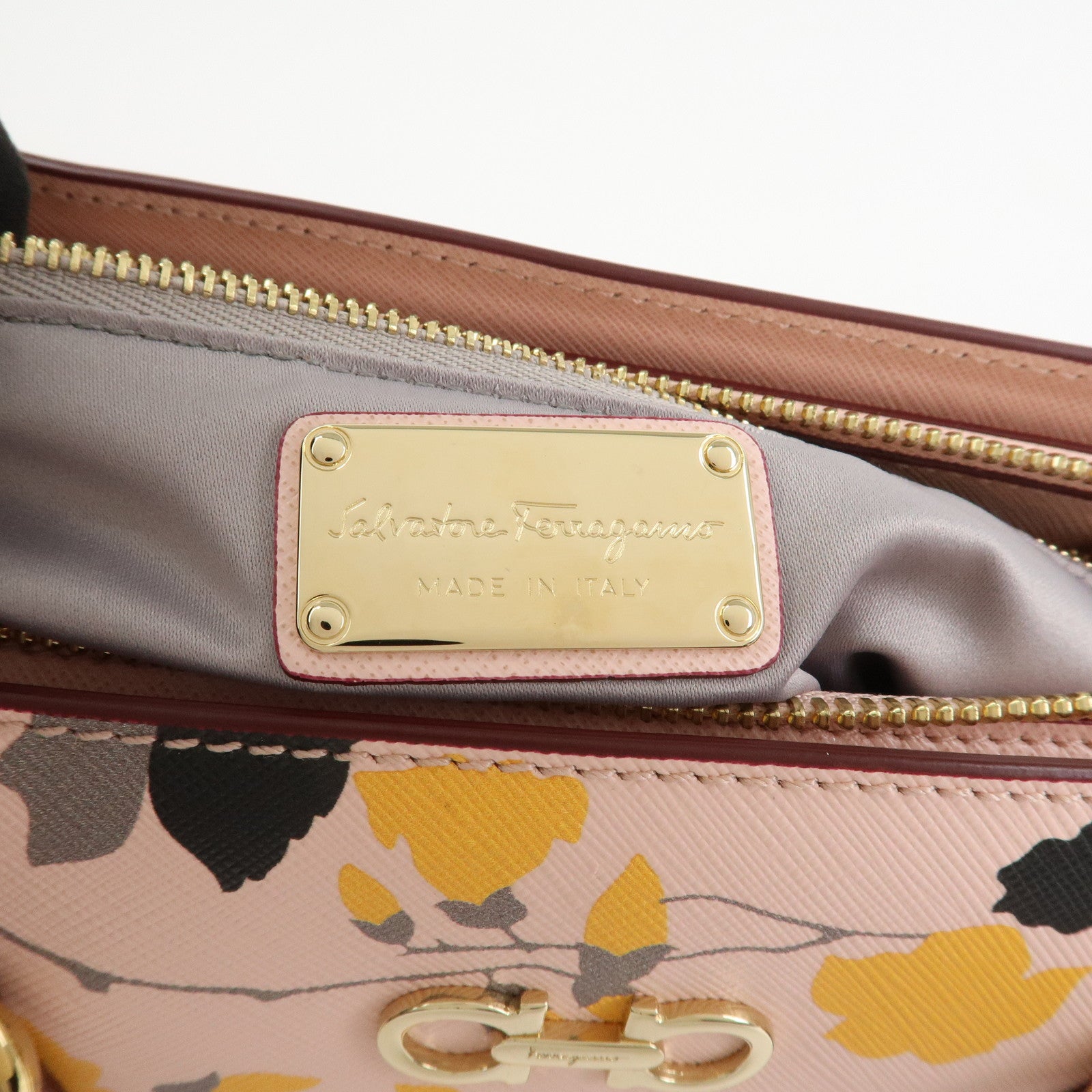 Ferragamo Gancini Leather 2Way Bag Hand Bag Shoulder Bag Light Pink