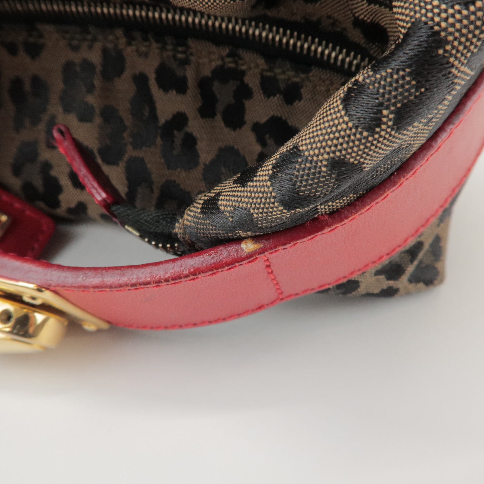 FENDI Canvas Leather Leopard Hand Bag Cosmetic Pouch Brown 26360