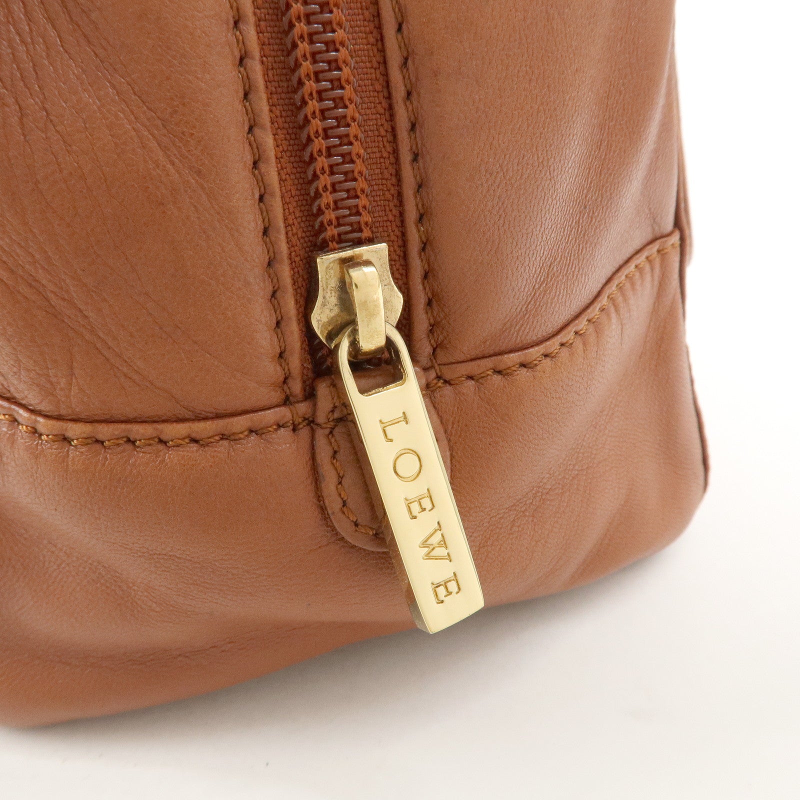 LOEWE Anagram Logo Leather Hand Bag Boston Bag Brown