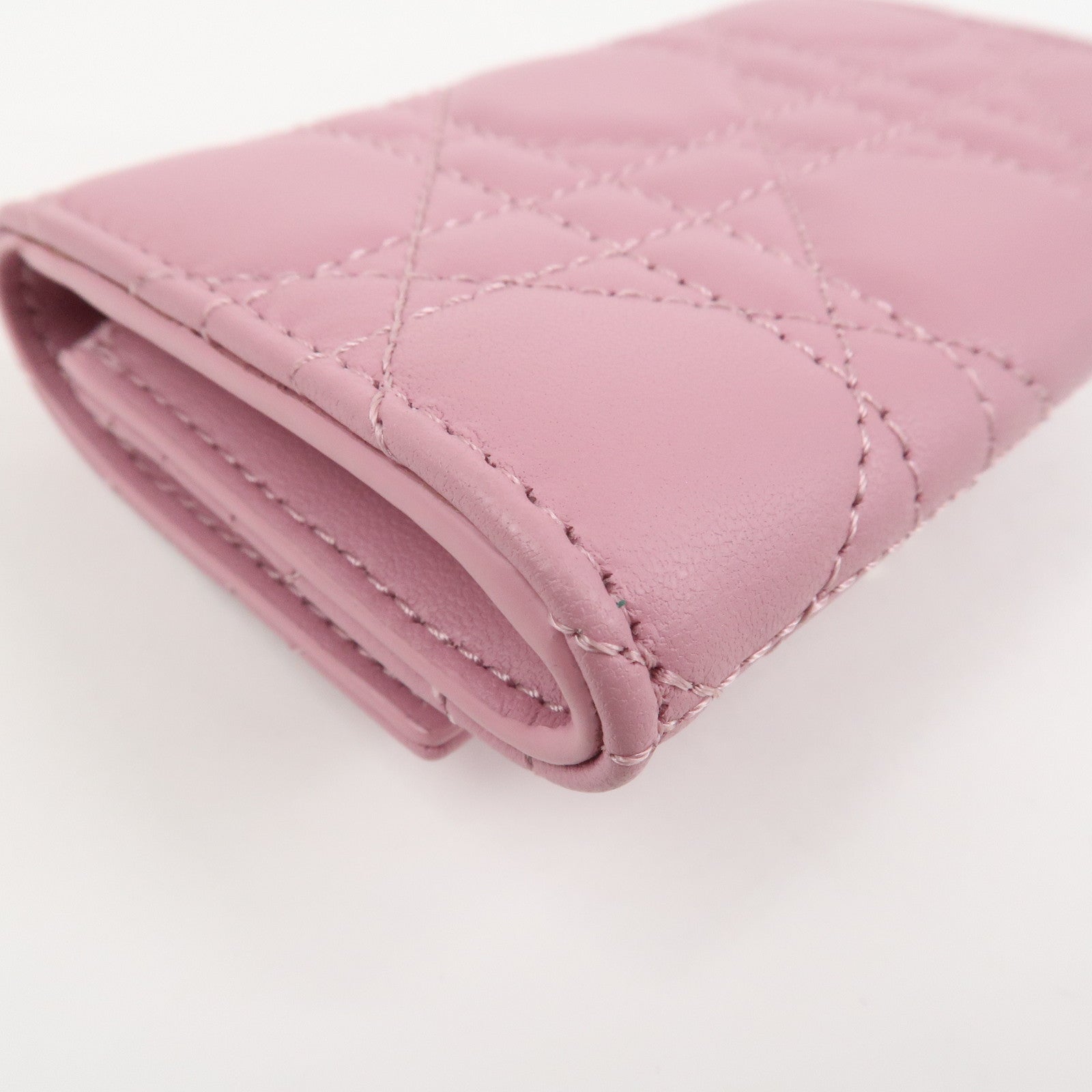 Christian Dior Cannage Logo Leather Bi-fold Compact Wallet Pink