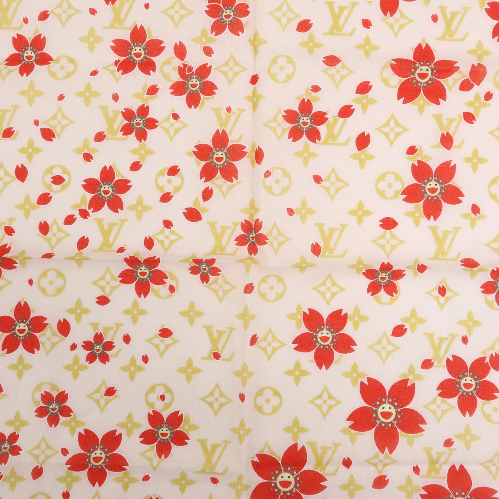 Louis Vuitton Monogram Cherry Blossom Cotton100% Scarf Pink Red