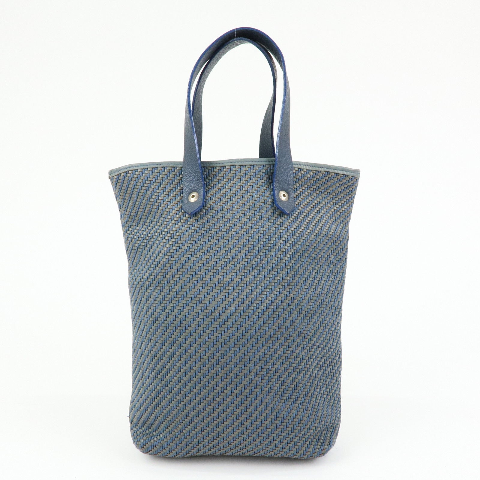 HERMES Amedaba PM Polyester Leather Mini Tote Hand Bag Blue