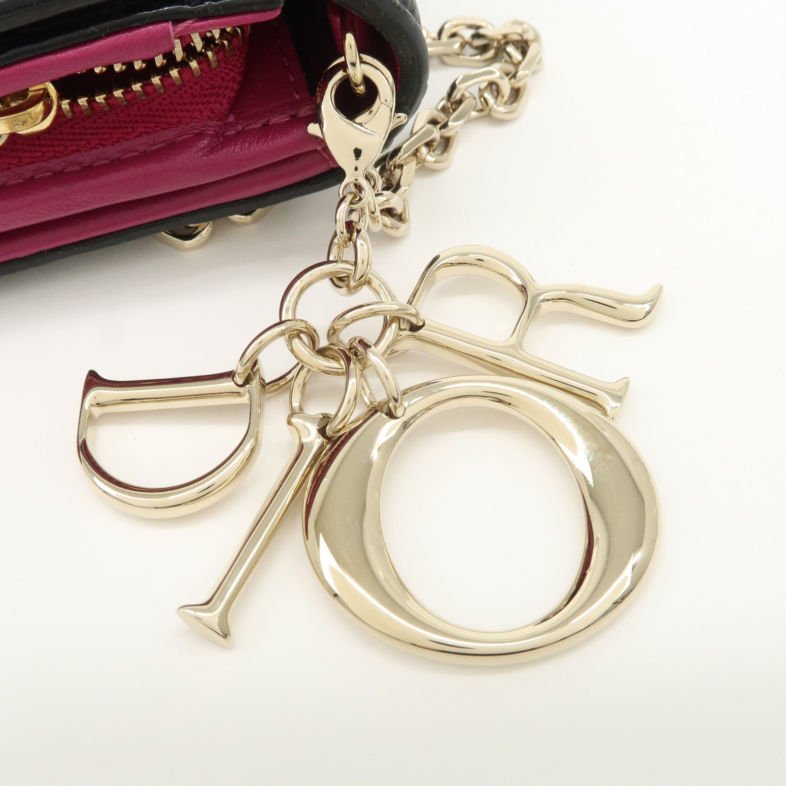 Christian Dior Leather Chain Wallet Hand Bag Black Pink