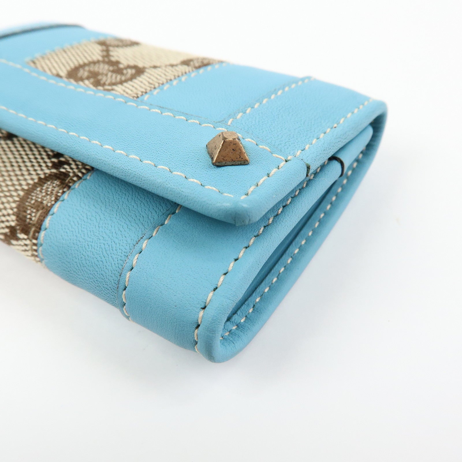 GUCCI GG Canvas Leather 6 Ring Key Case Light Blue Beige 120930