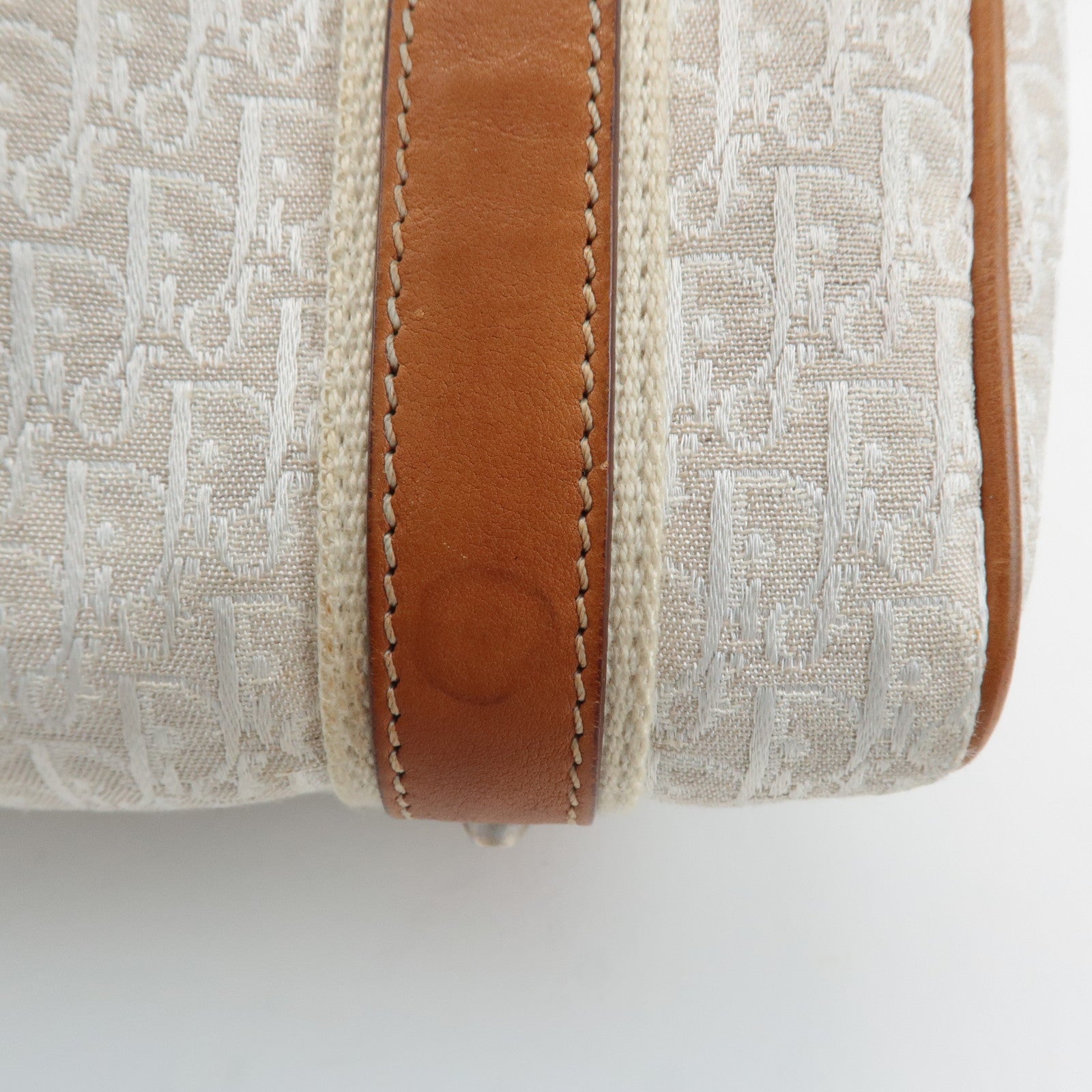 Christian Dior Trotter Canvas Leather Mini Boston Bag White Brown