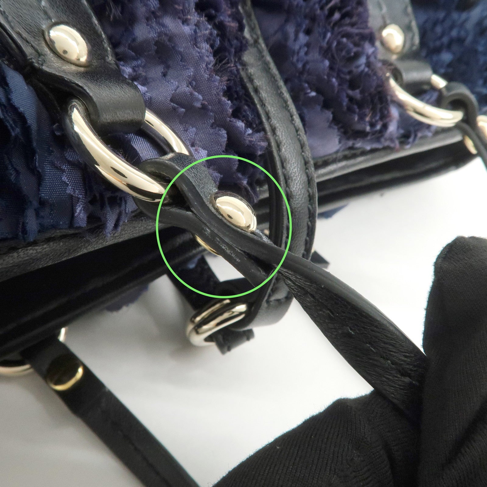 VALENTINO Logo Nylon Leather Hand Bag Navy Gold