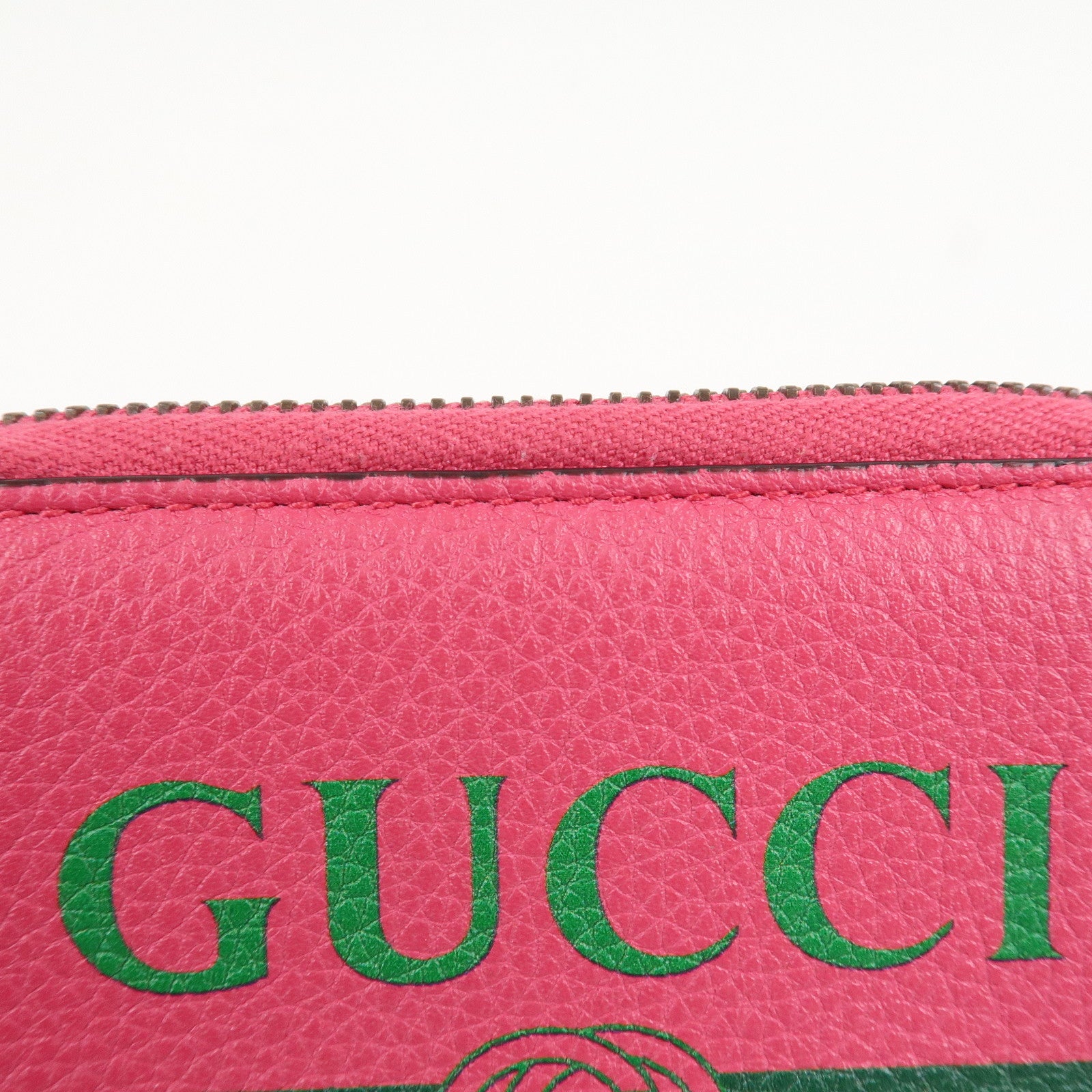 GUCCI Sherry Leather Logo Print Round Zipper Coin Case Pink 496319