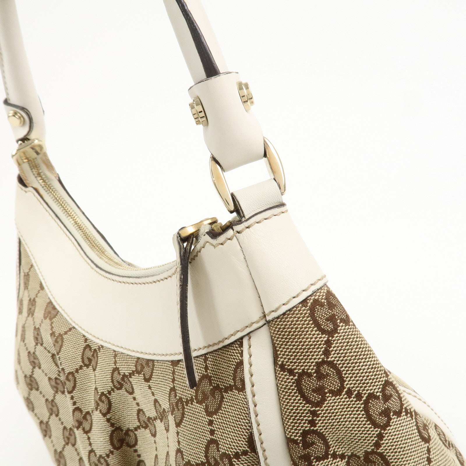 GUCCI Abbey GG Canvas Leather Shoulder Bag Beige White 190525