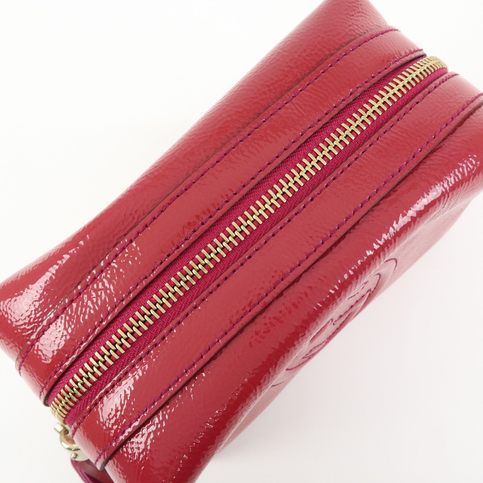 GUCCI Soho Interlocking G Nylon Patent Leather Cosmetic Pouch Pink