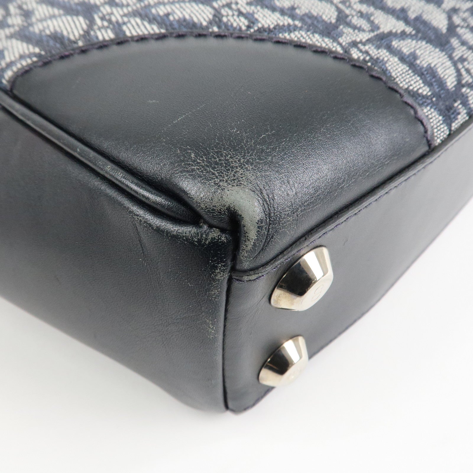 Christian Dior Trotter Leather Canvas Hand Bag Tote Bag Navy Used