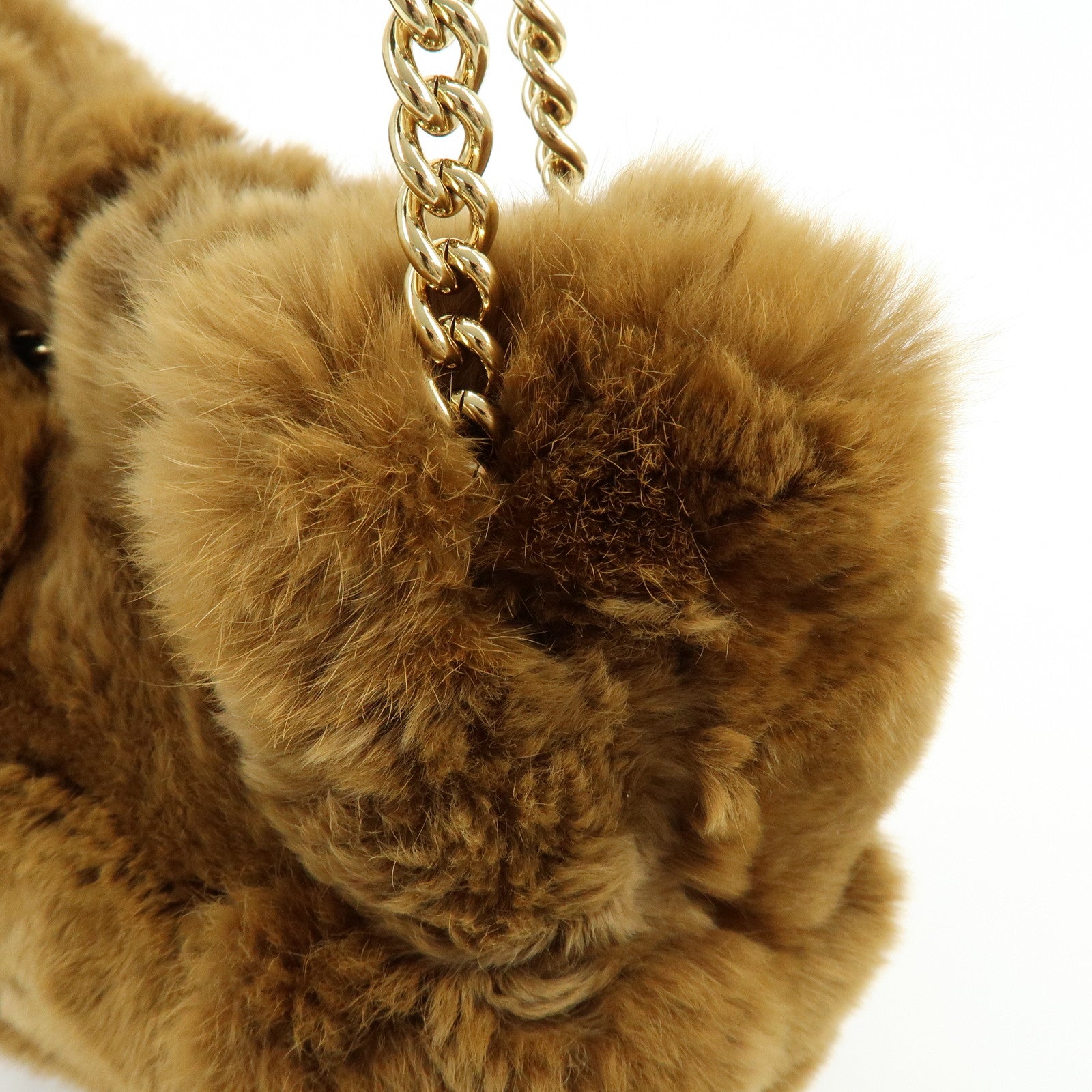 CHANEL COCO Mark Fur Lamb Skin Chain Shoulder Bag Brown