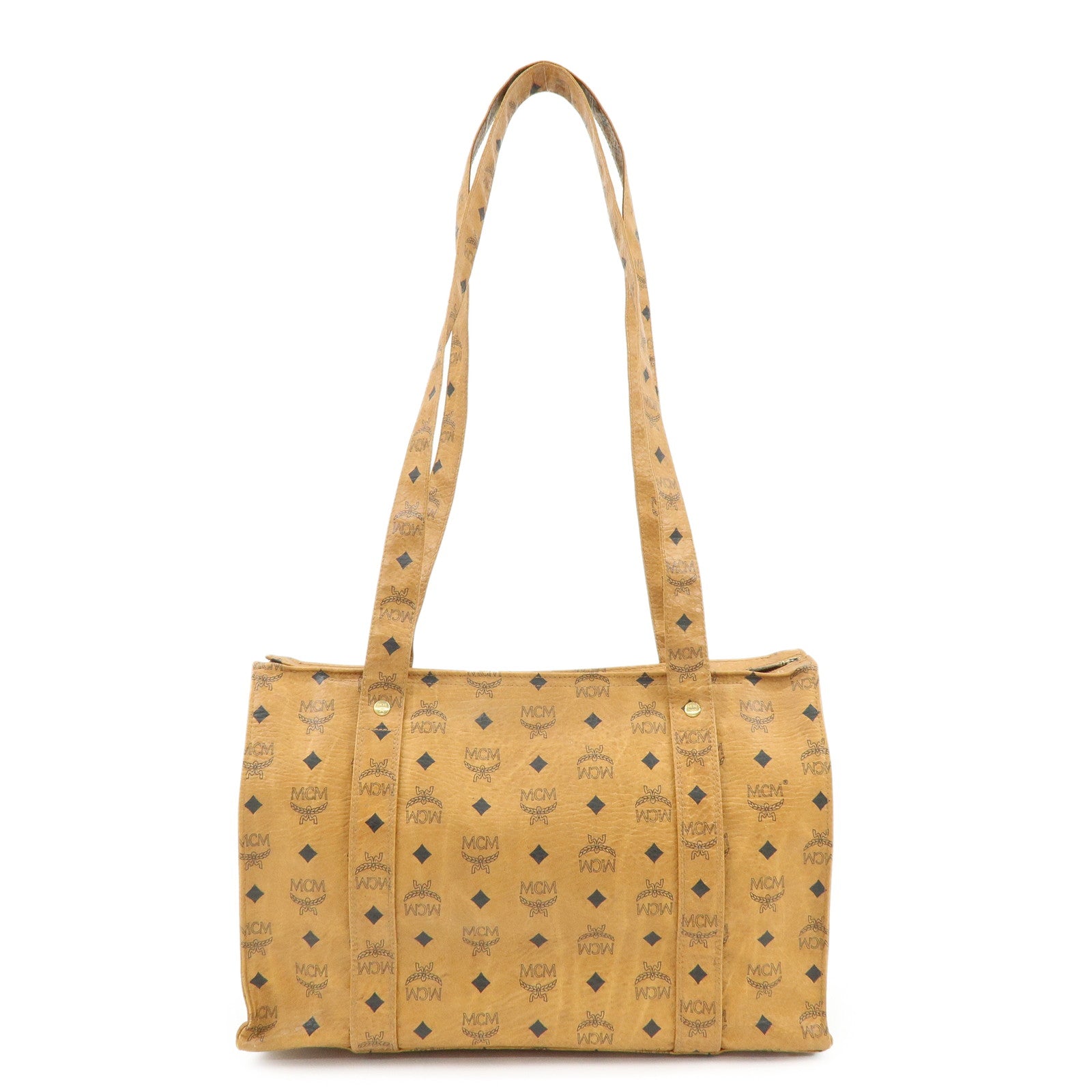 MCM Visetos PVC Tote Bag Shoulder Bag Hand Bag Cognac Brown