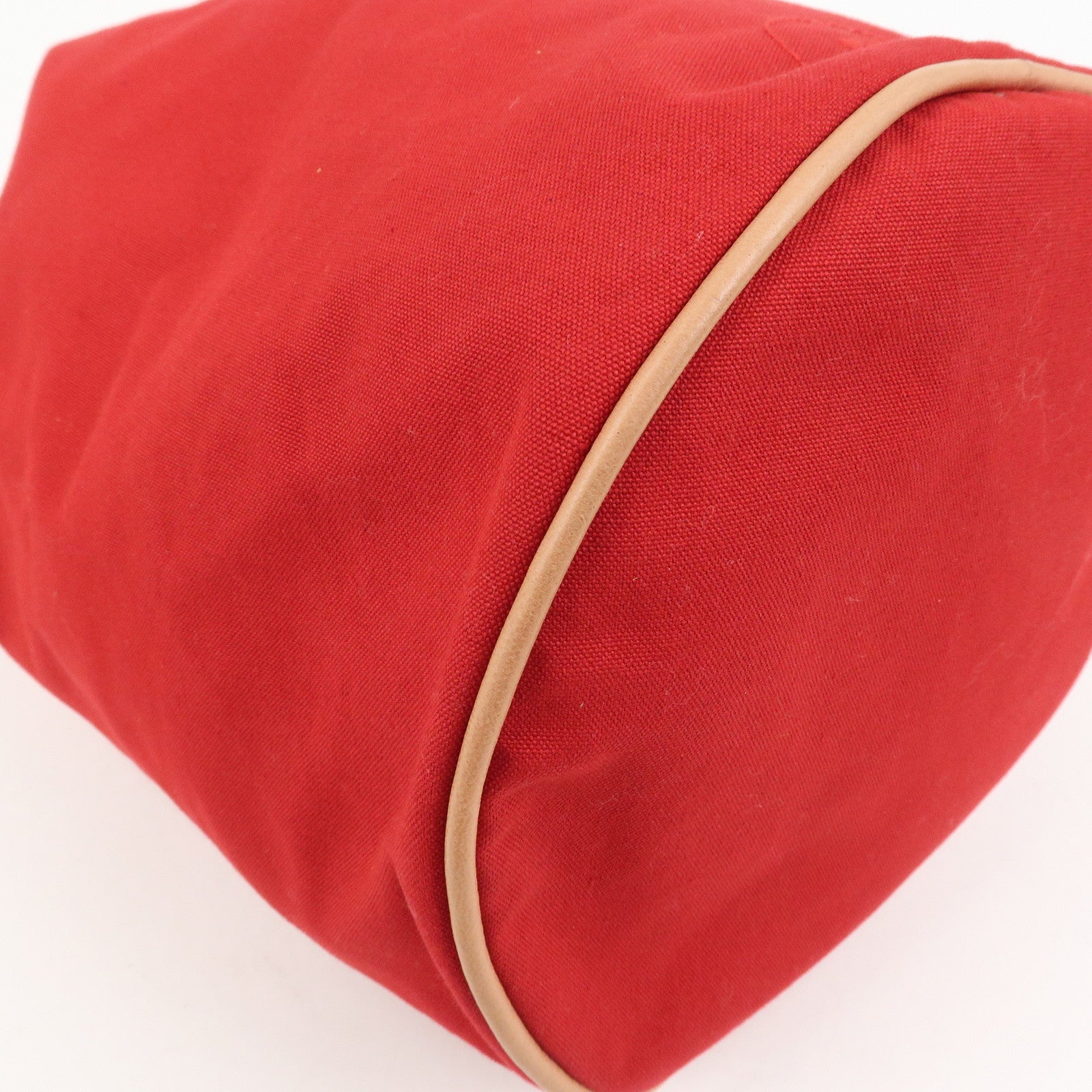 HERMES Canvas Leather Polochon Mimile PM Drawstring Bag Red