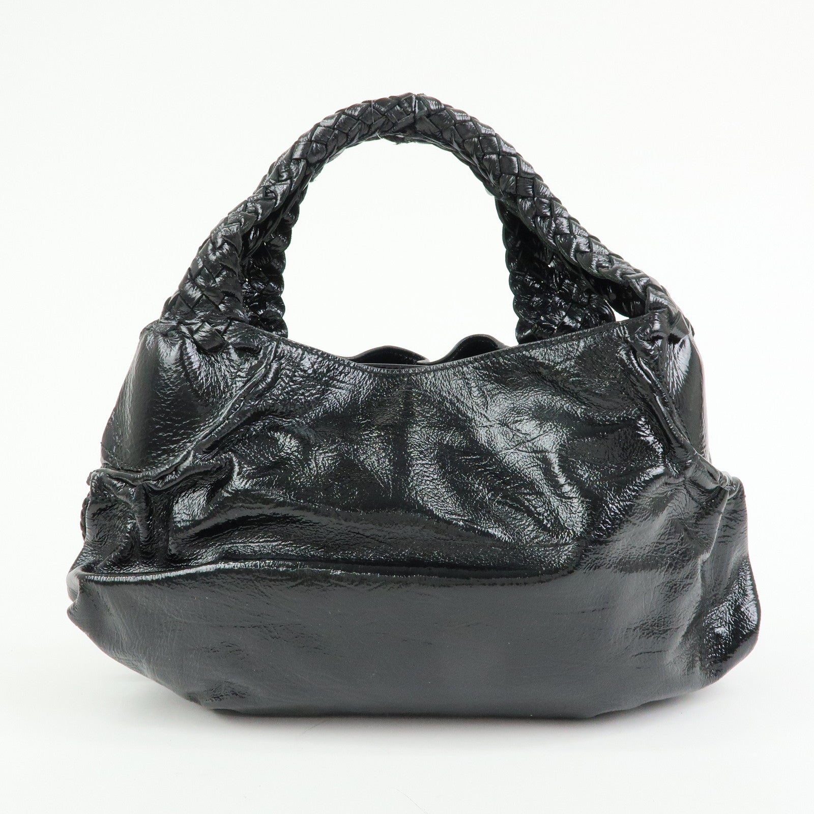 Ferragamo Gancini Patent Leather Hand Bag Shoulder Bag Black