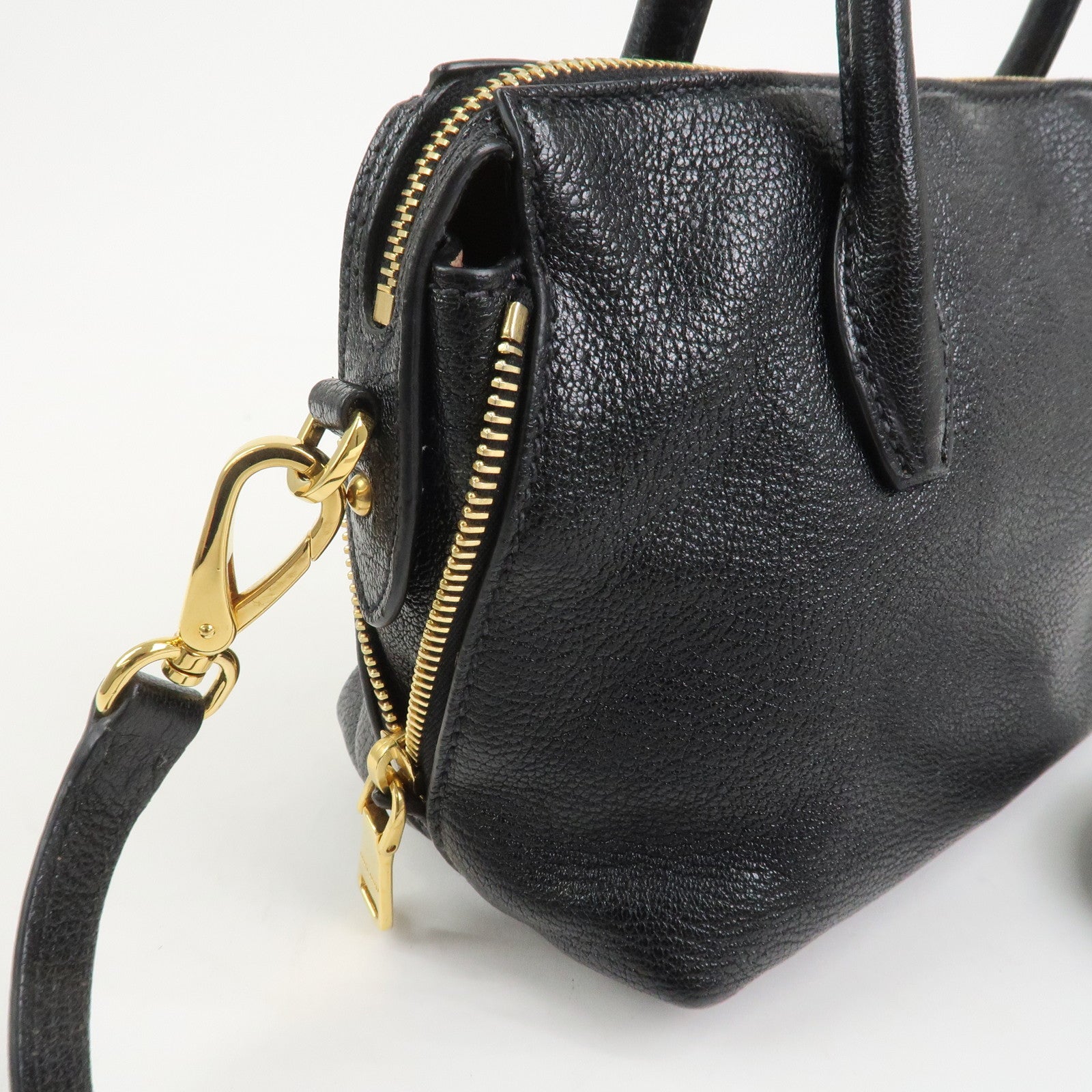 MIU MIU MADRAS Leather 2Way Bag Hand Bag Shoulder Bag Black