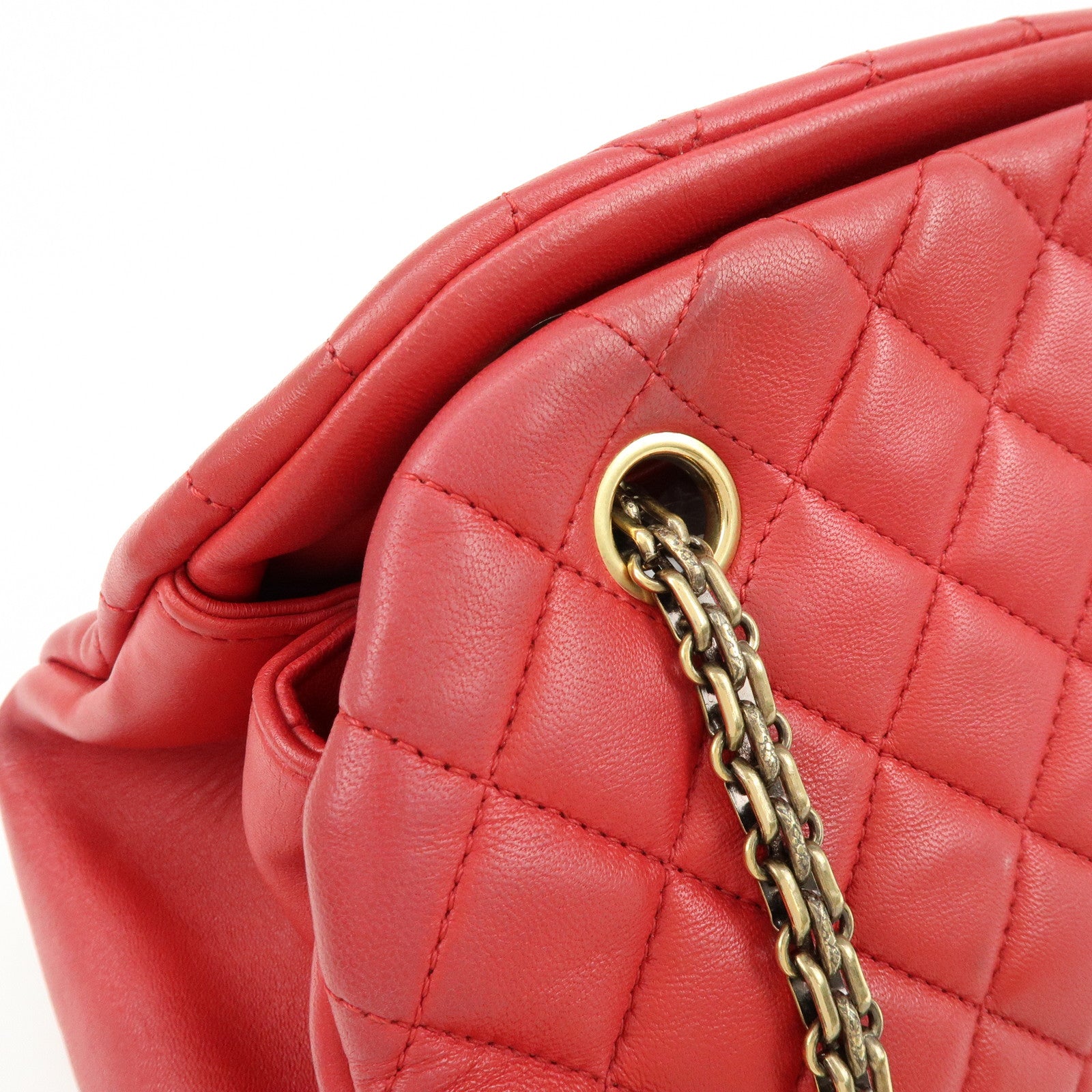 CHANEL Mademoiselle COCO Mark Lamb SKin Chain Shoulder Bag Red