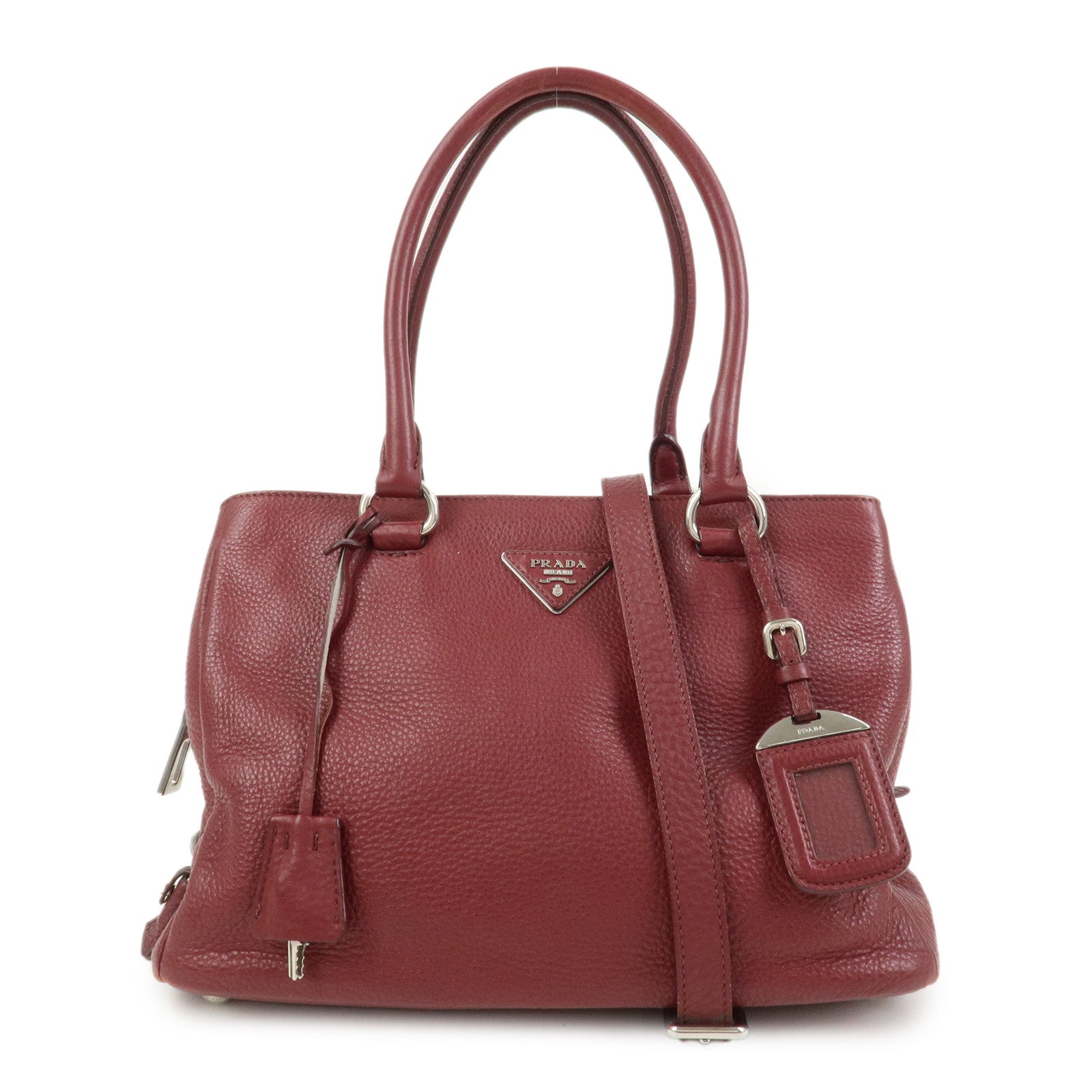 PRADA Triangle Logo 2Way Bag Hand Shoulder Bag Bordeaux 1BA853
