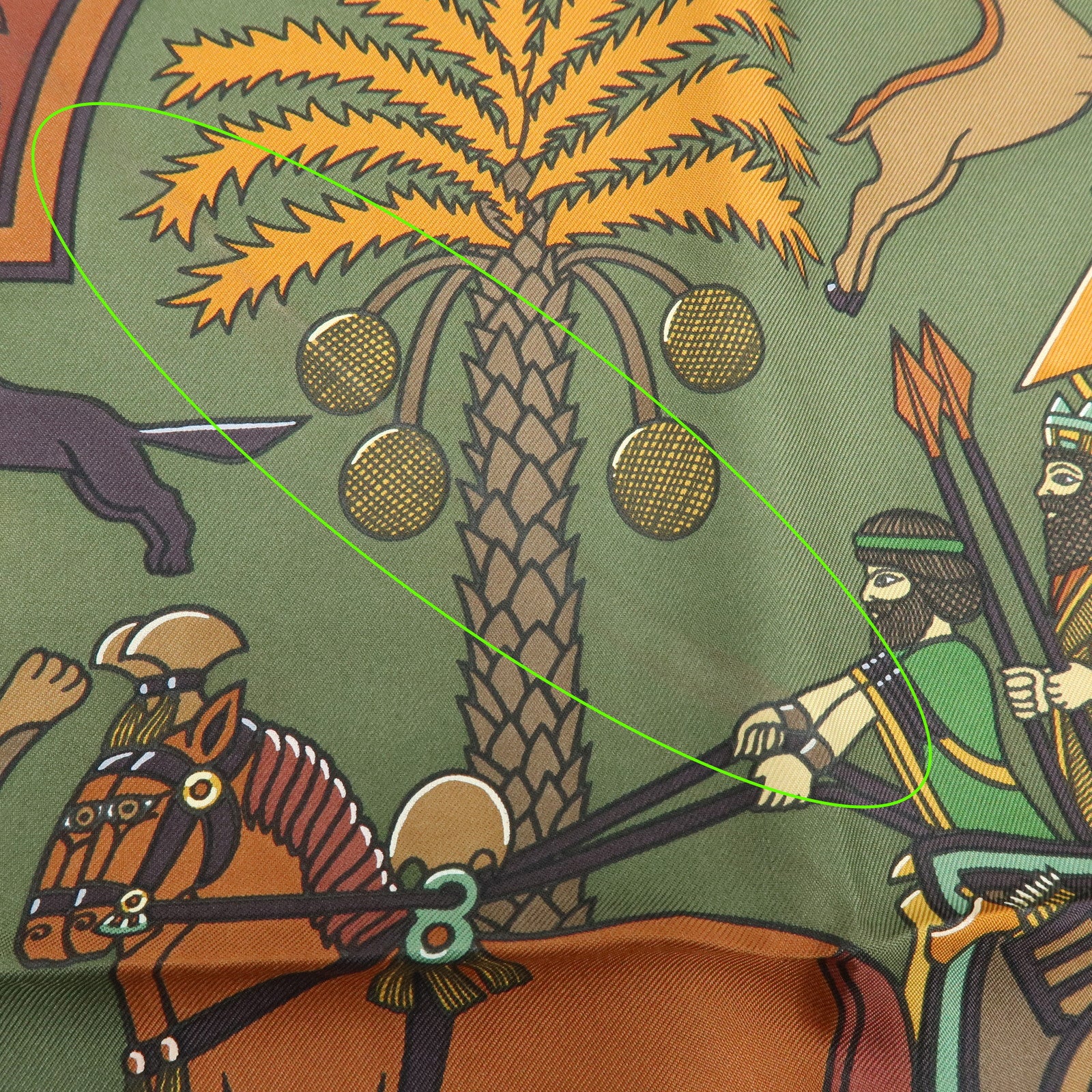 HERMES Carre 90 Silk 100% Scarf PERSEPOLIS Persian Print Brown