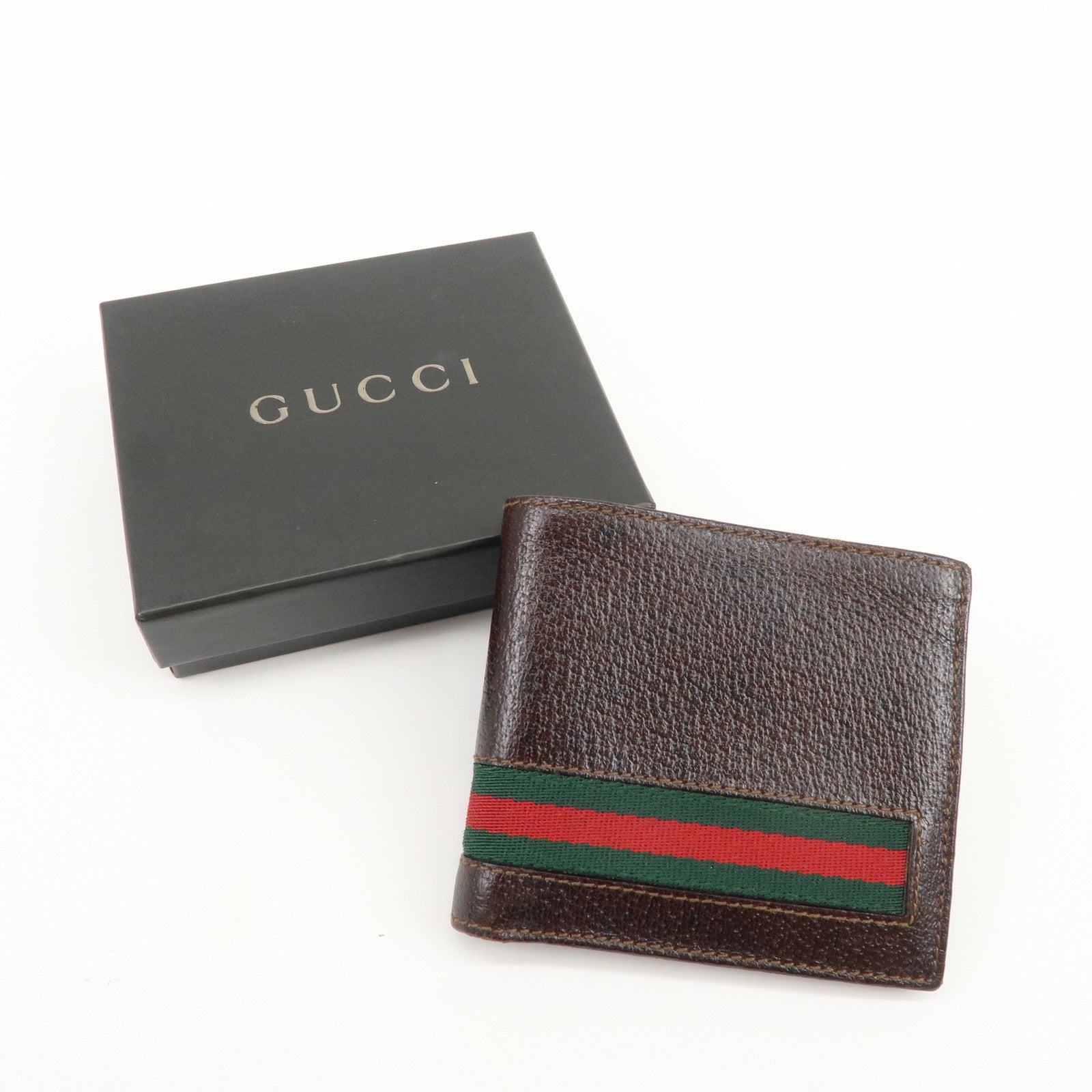 GUCCI Sherry Logo Leather Compact Wallet Brown 138073