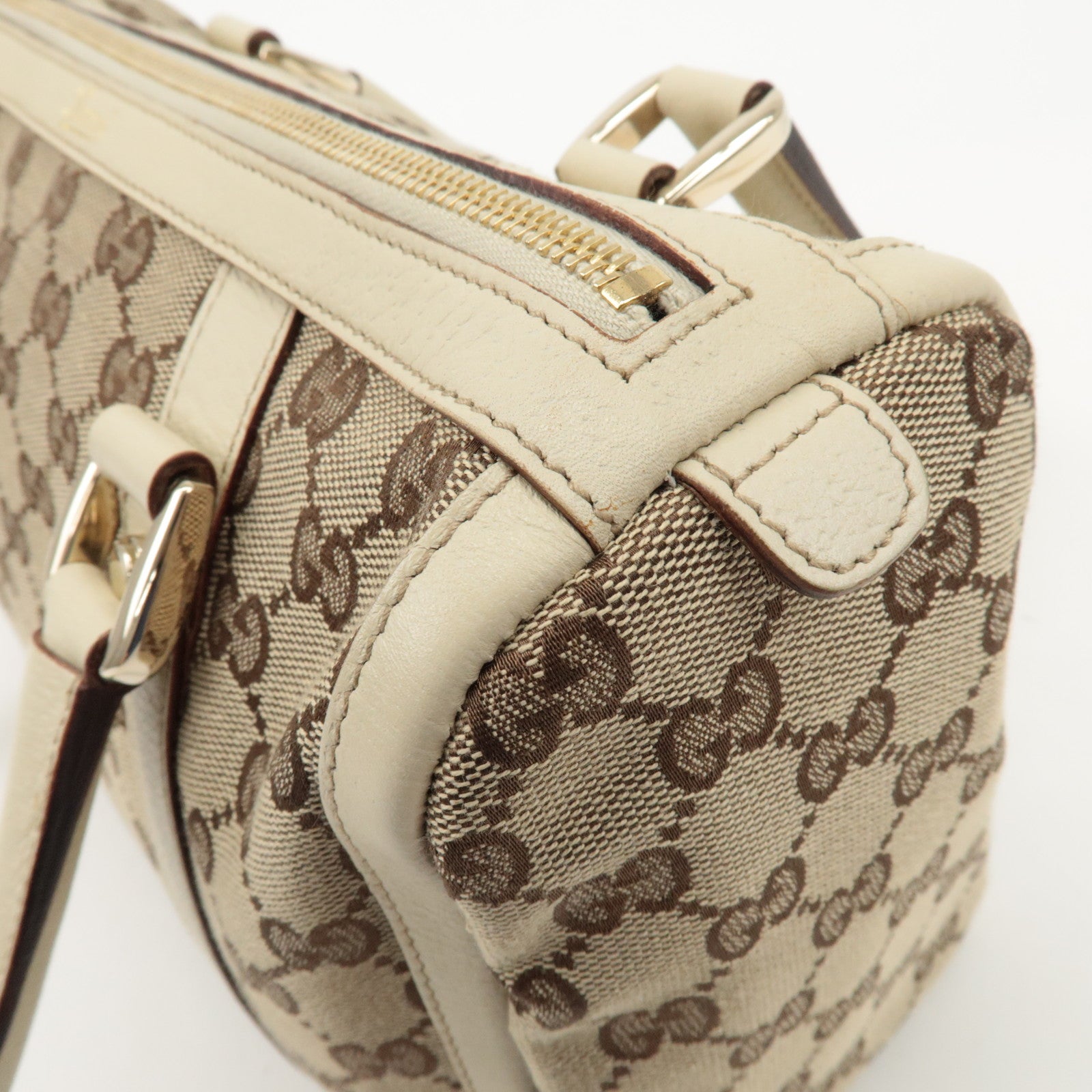 GUCCI Abbey GG Canvas Leather Hand Bag Beige Ivory 130942 Used