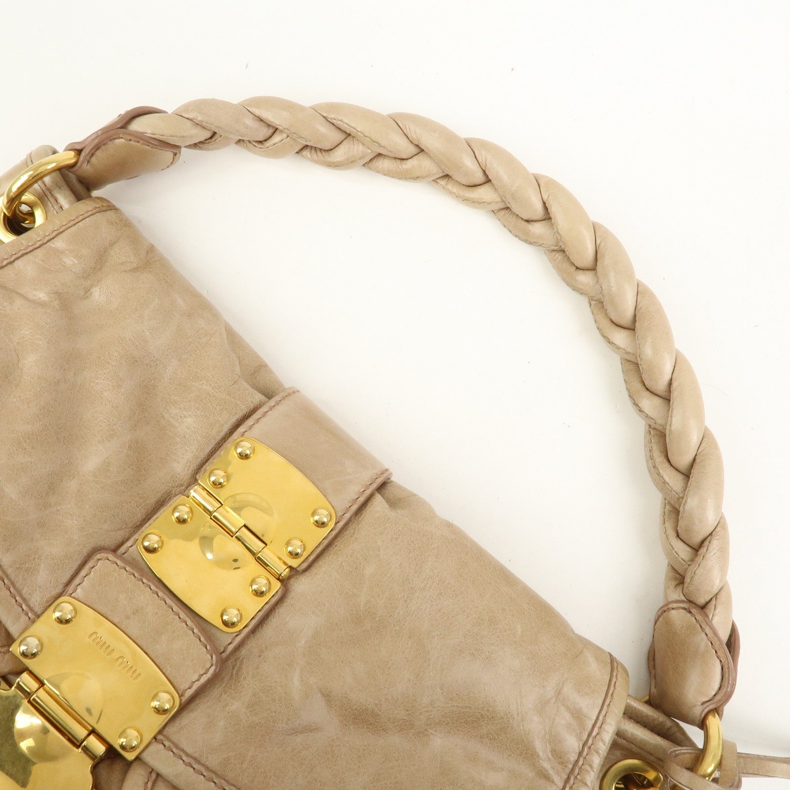 MIU MIU Matelasse Leather Hand Bag Light Brown RR1300