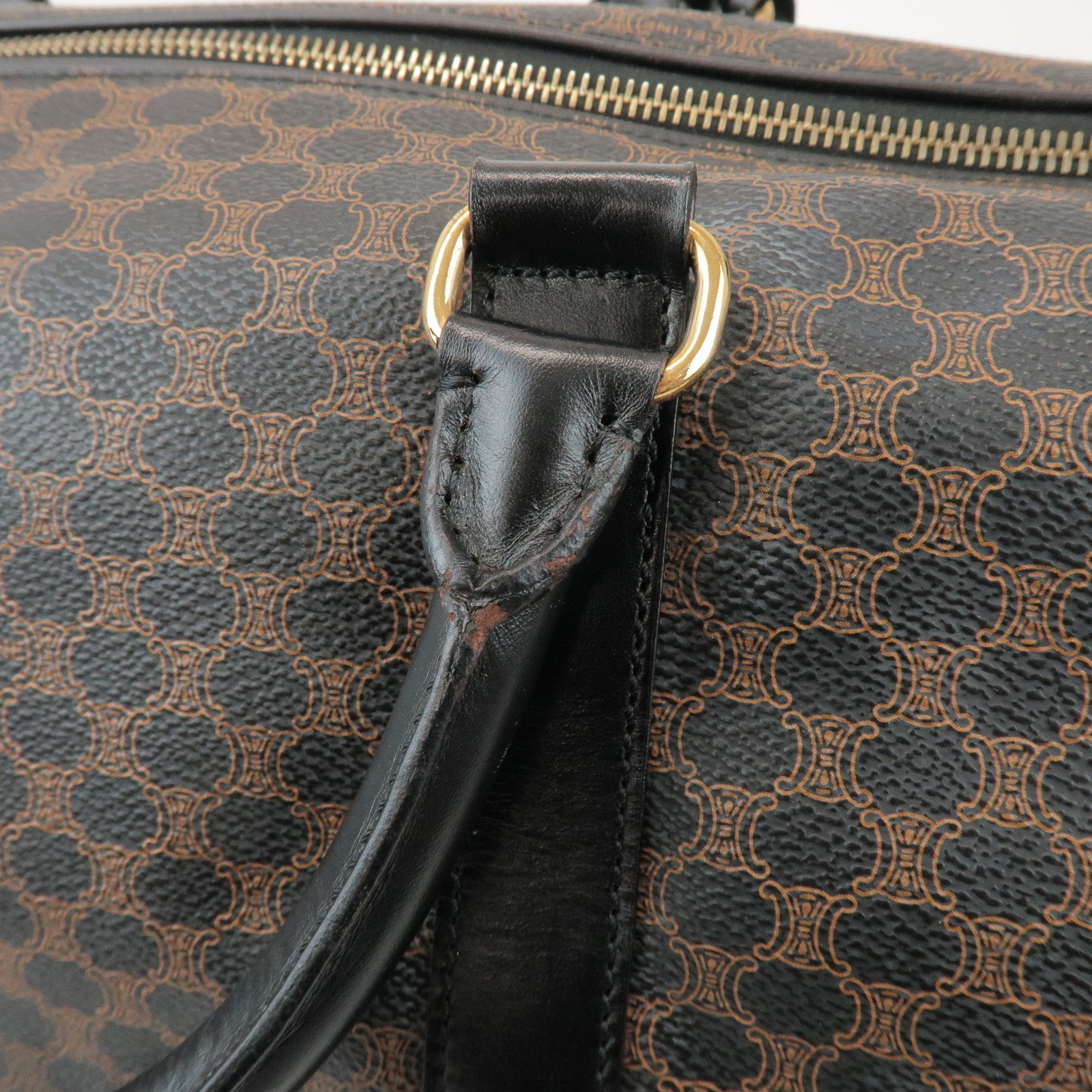 CELINE Macadam PVC Leather Boston Bag Hand Bag Black Brown