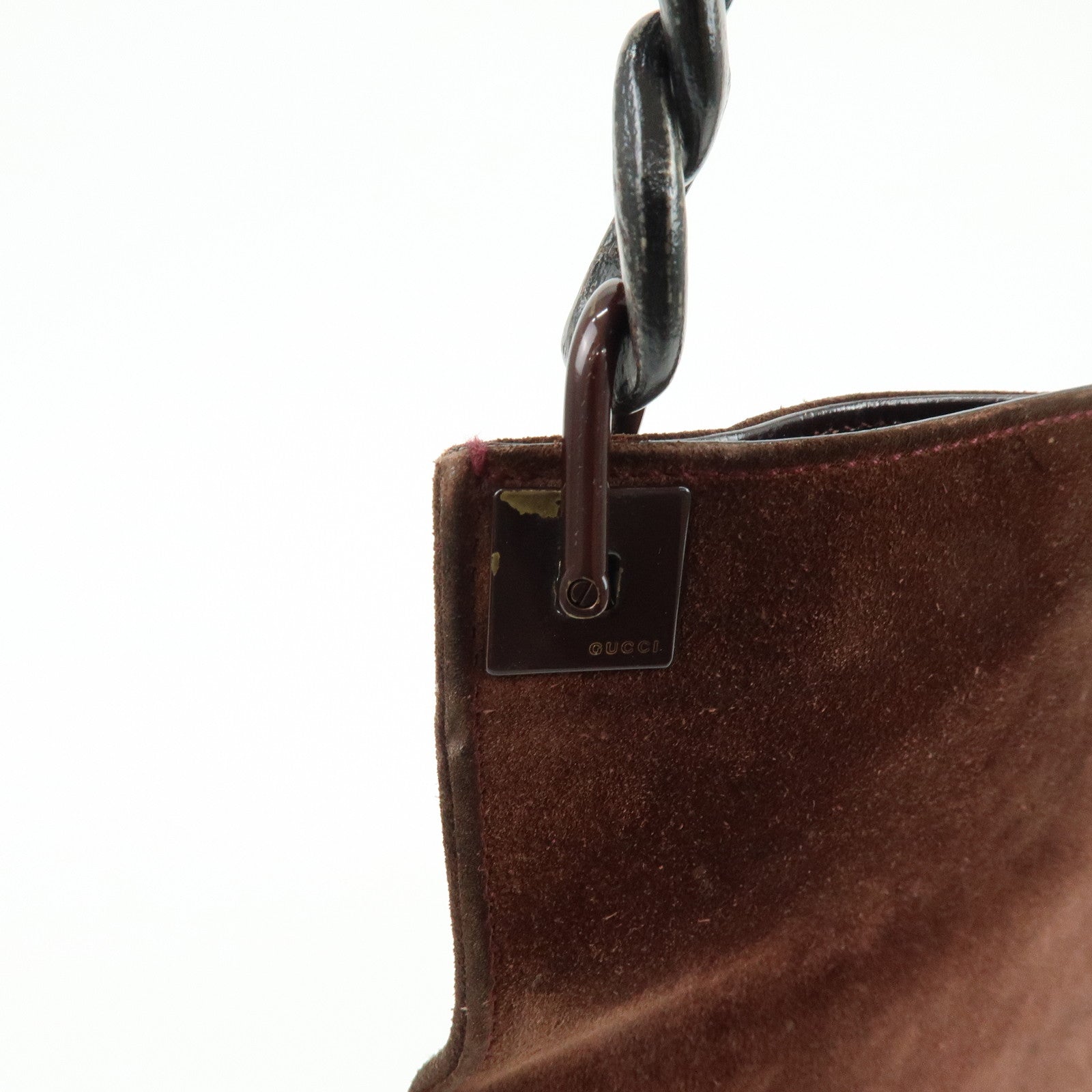 GUCCI Suede Wood Shoulder Bag Crossbody Bag Brown 002・1705