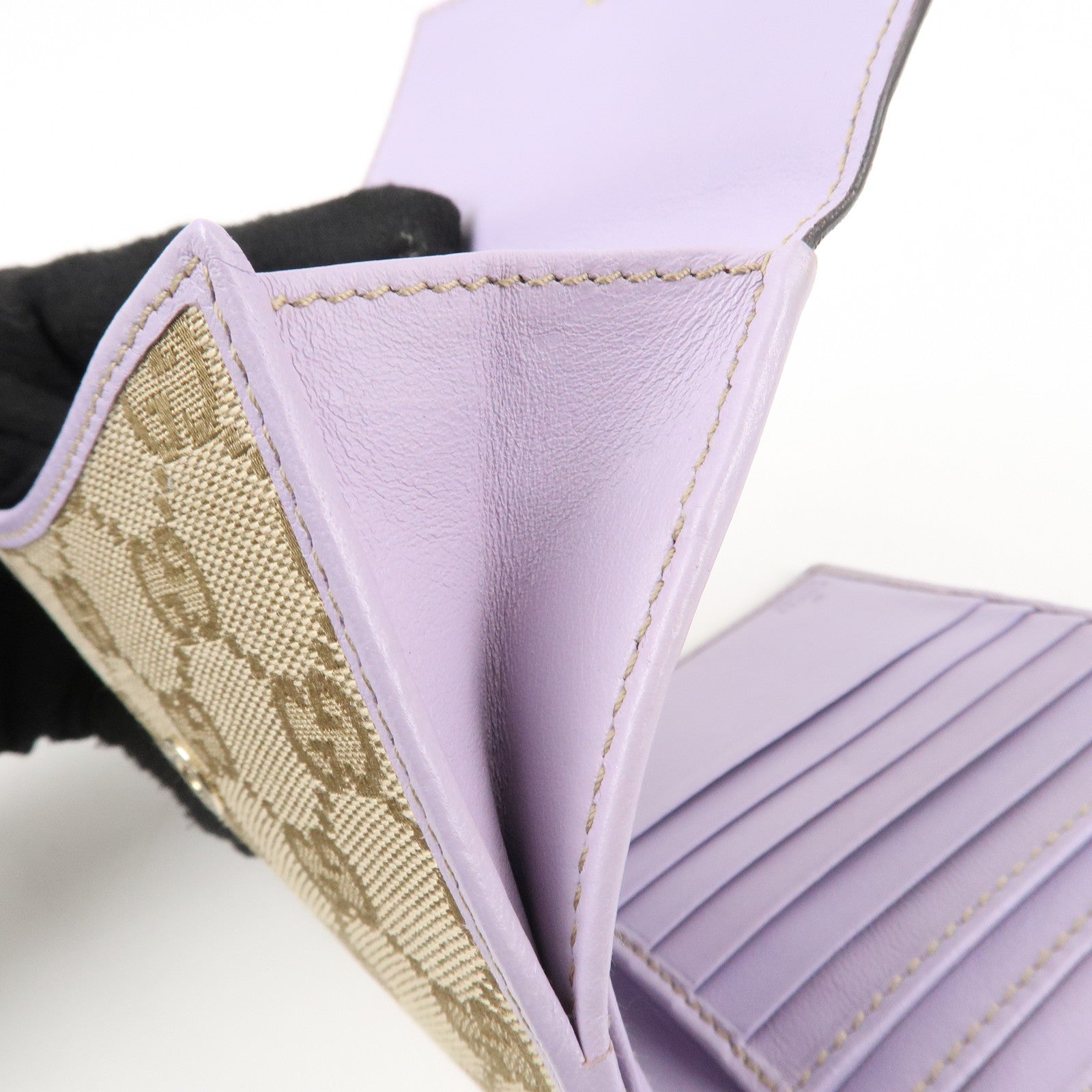 GUCCI Lovely Heart GG Canvas Leather W Hook Bi-Fold Wallet 203549 Used