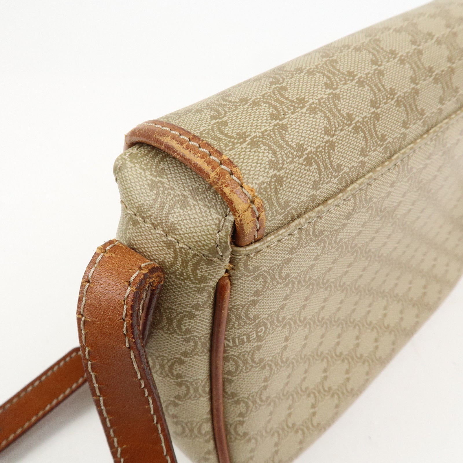 CELINE Macadam PVC Leather Shoulder Bag Beige Brown Gold HDW