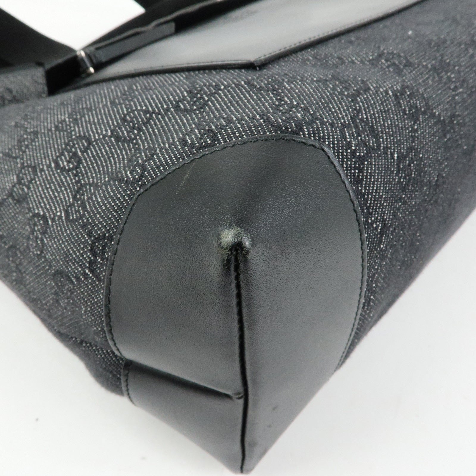 GUCCI GG Denim Leather Tote Bag Shoulder Bag Black 34339