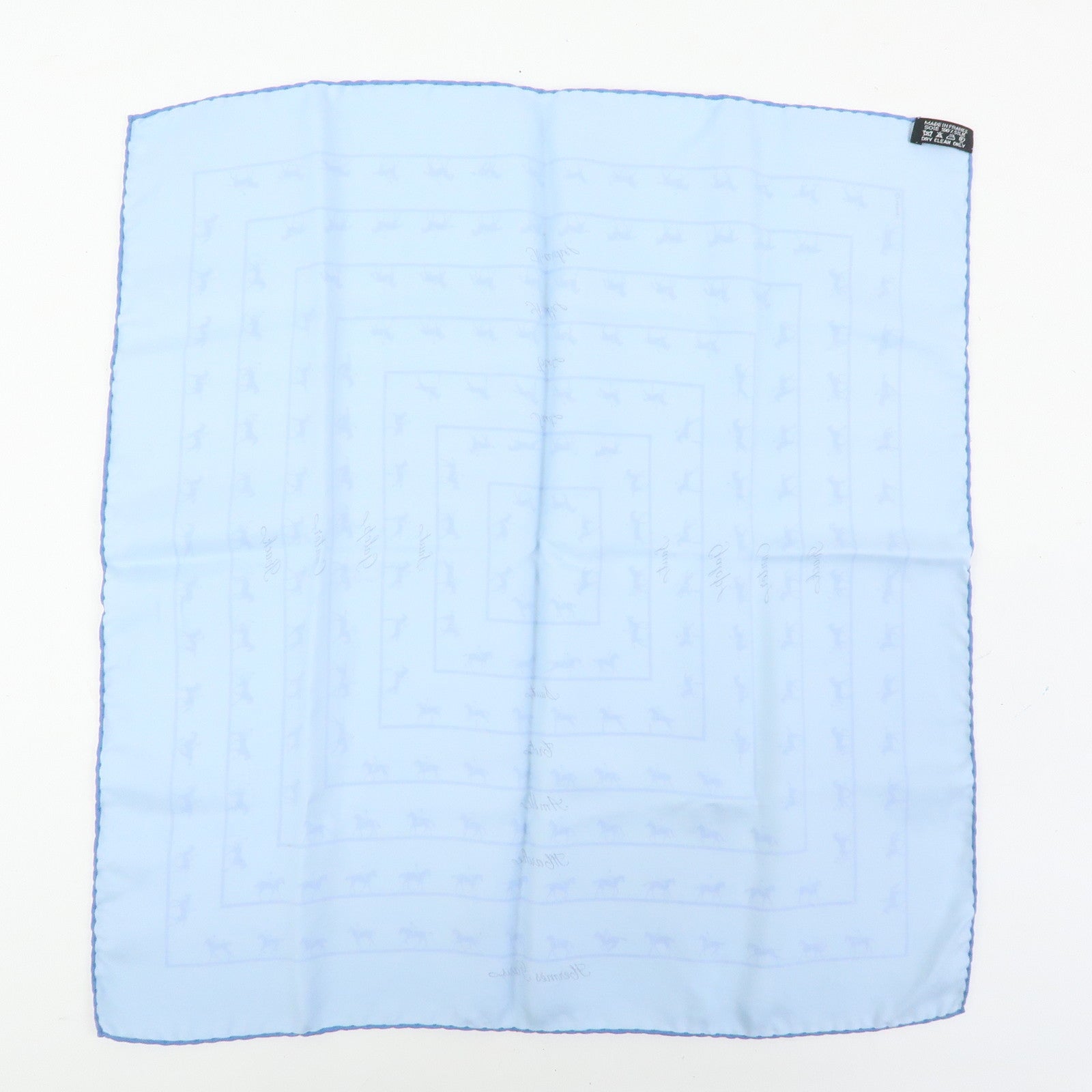 HERMES Petit Carre 42 Set of 2 Silk 100% Scarf Light Blue Black