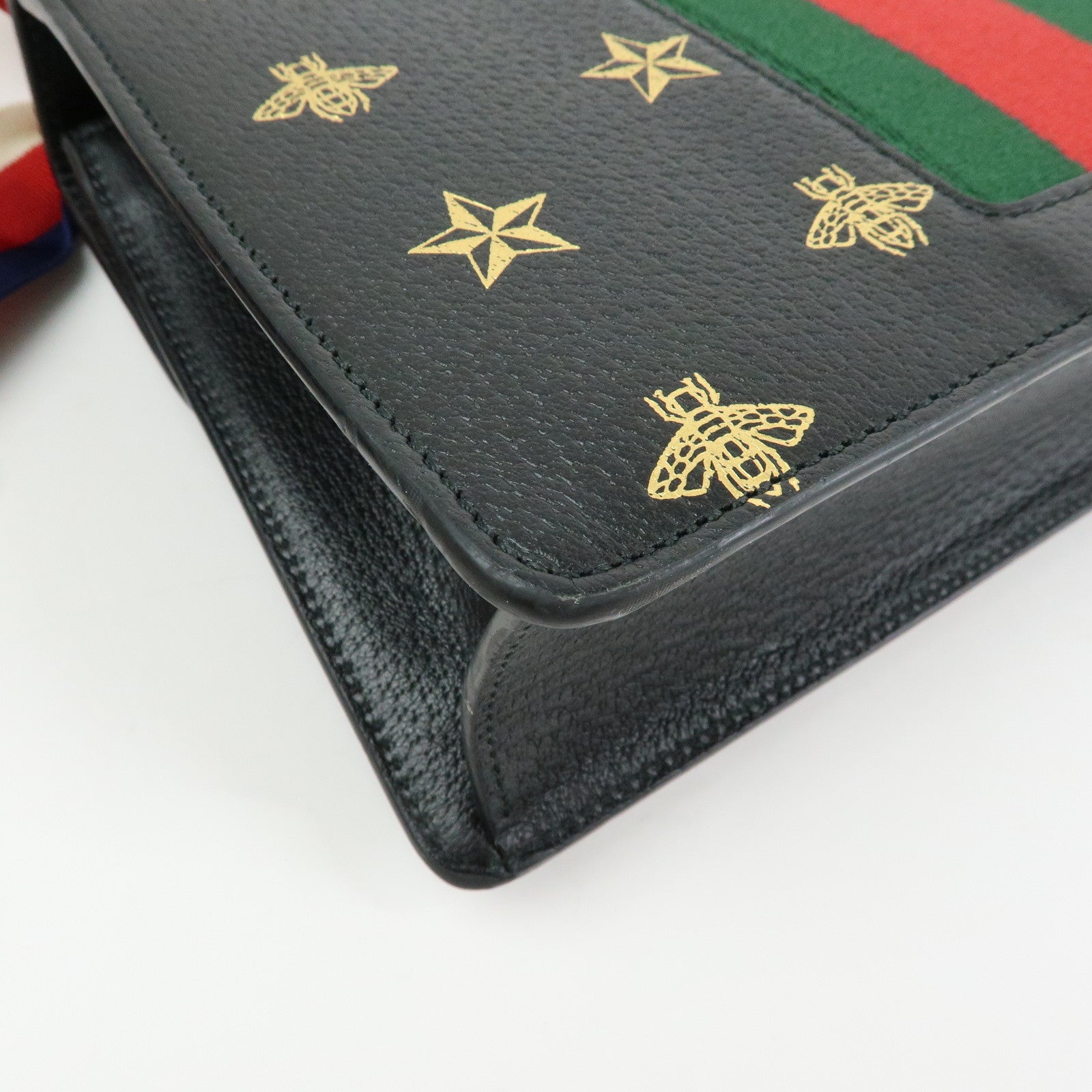 GUCCI Sylvie Sherry Leather Shoulder Bag Black Bee & Star 524405