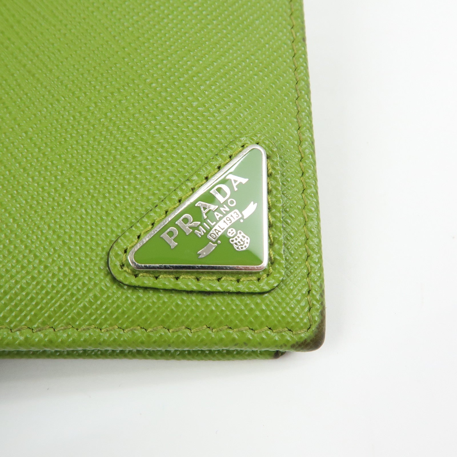 PRADA Triangle Logo Saffiano Leather Compact Wallet Light Green