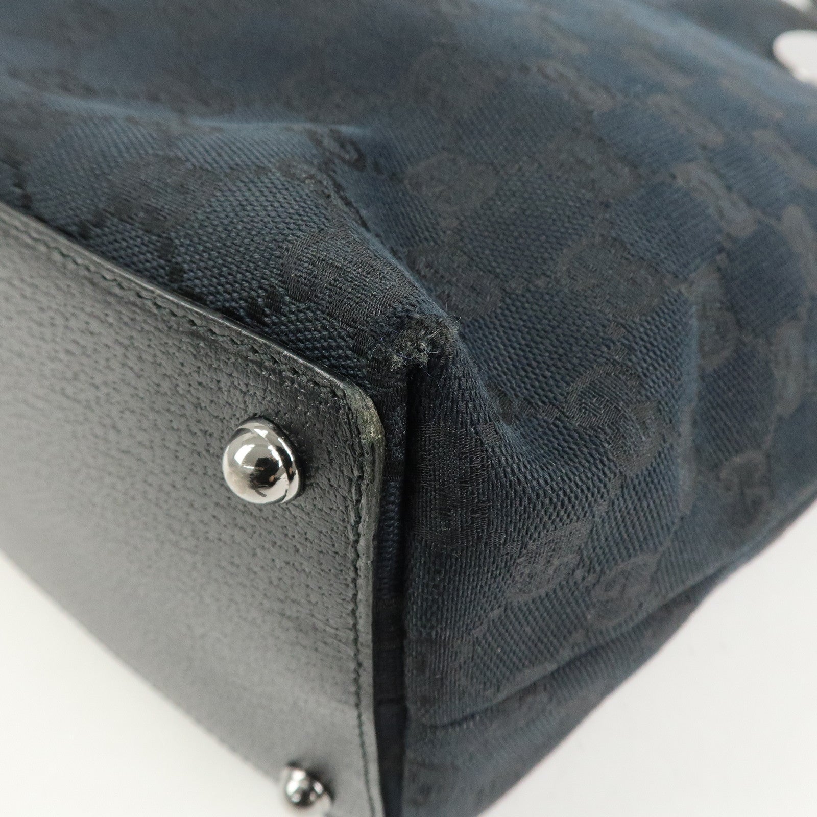 GUCCI GG Canvas Leather Tote Bag Shoulder Bag Hand Bag Black 120836