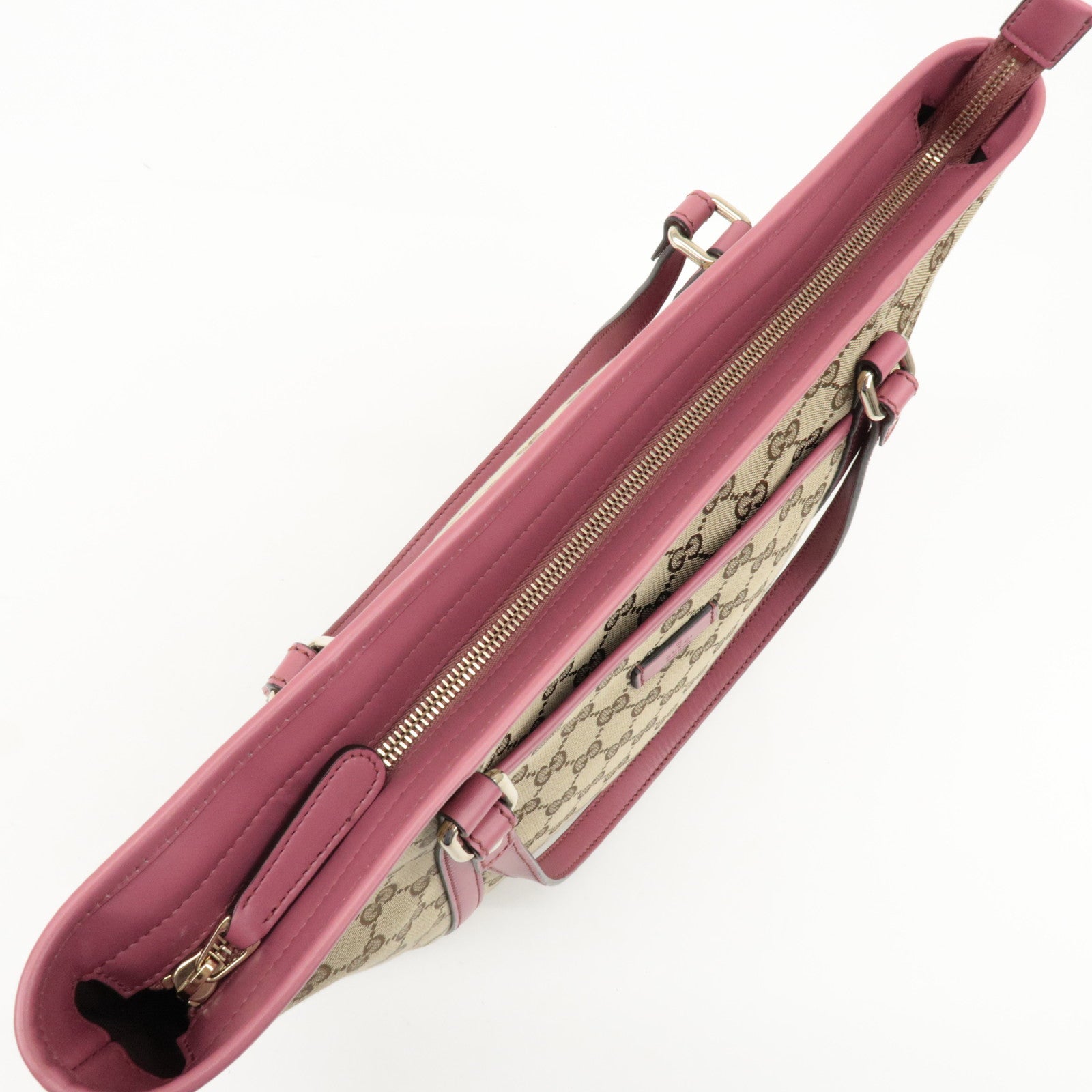 GUCCI GG Canvas Leather 2way Tote Bag Hand Bag Beige Pink 388929 Used