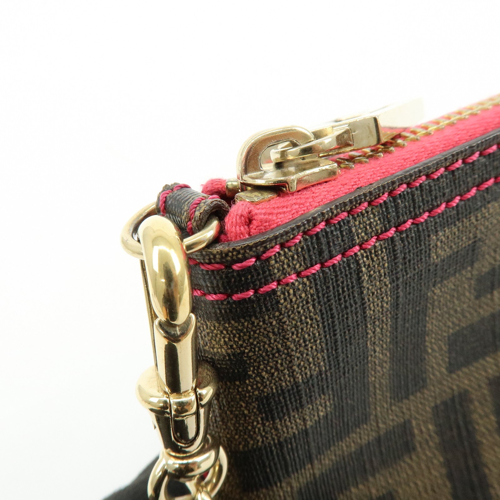 FENDI Zucca Print PVC Chain Accessory Pouch Hand Bag Pink 8BR592