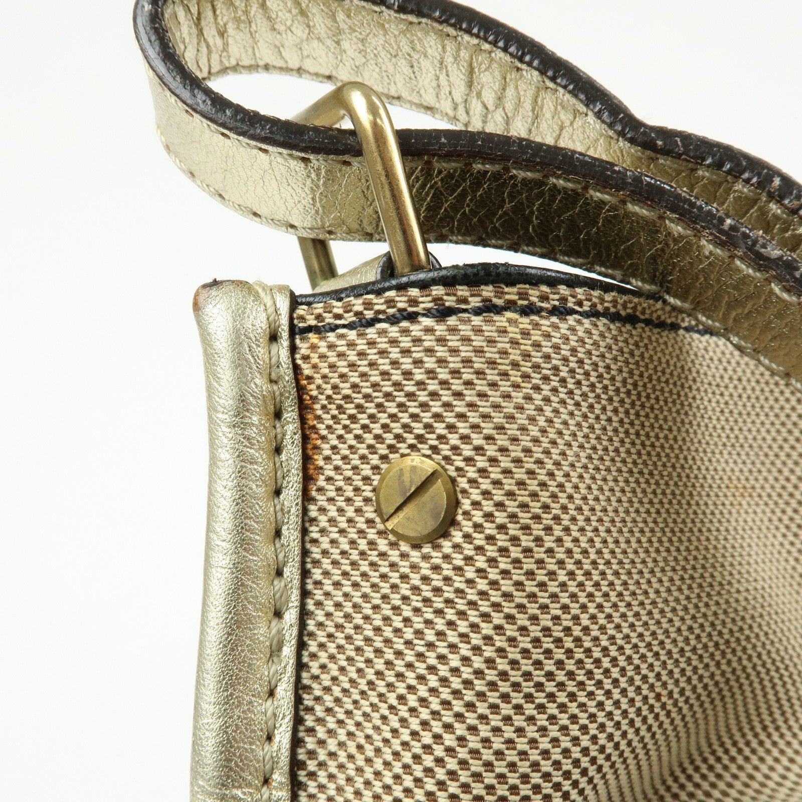 Chloe Harley Canvas Leather Shoulder Crossbody Bag Beige Gold