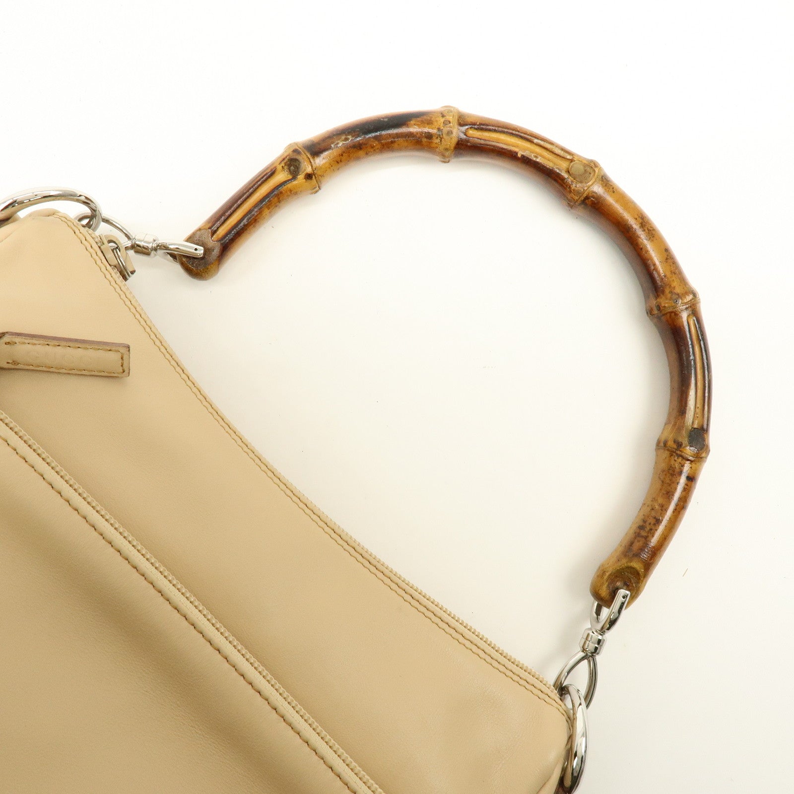 GUCCI Bamboo Leather Shoulder Bag Hand Bag Beige 000・3509・002122