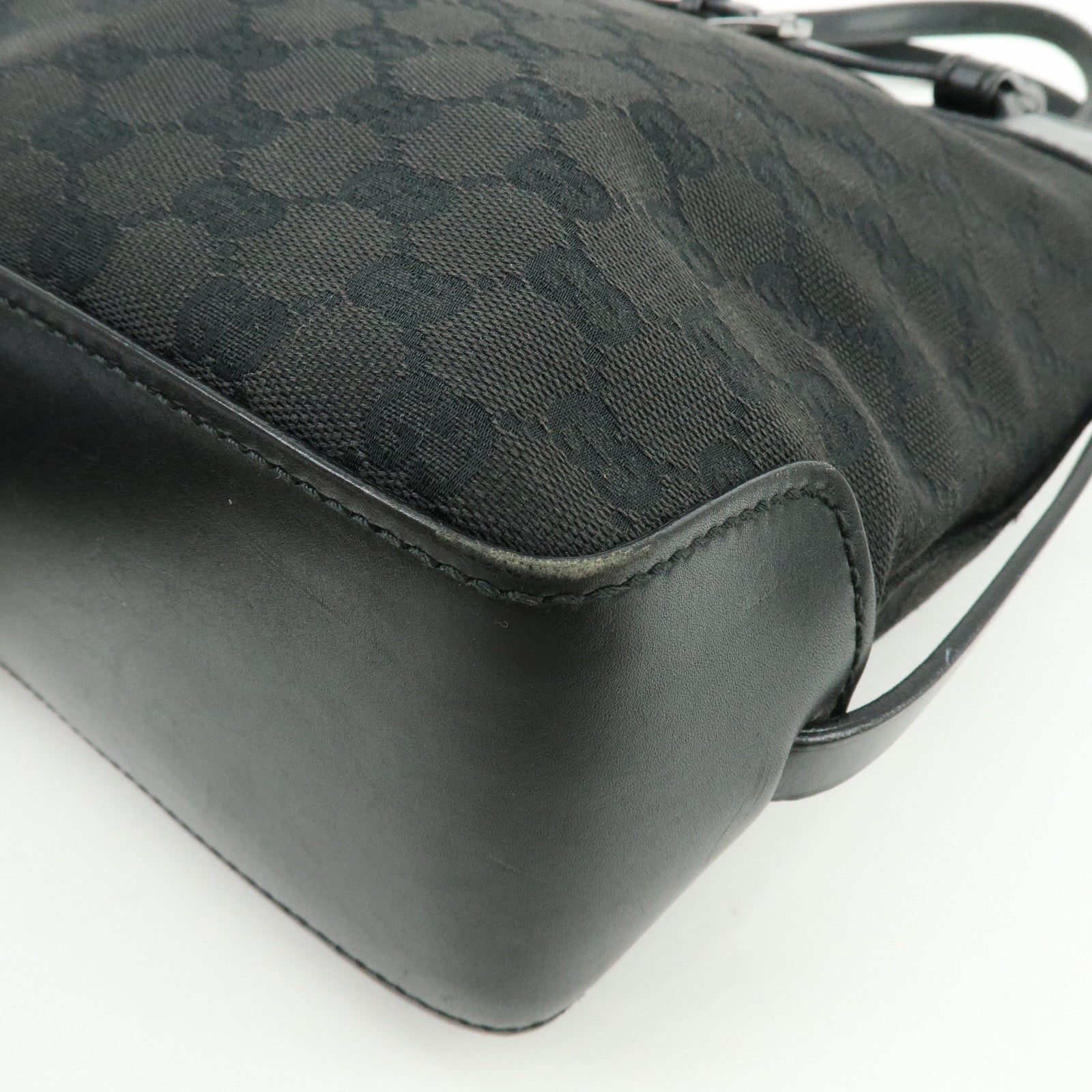 GUCCI GG Monogram Canvas Leather Tote Bag Hand Bag Black 107757