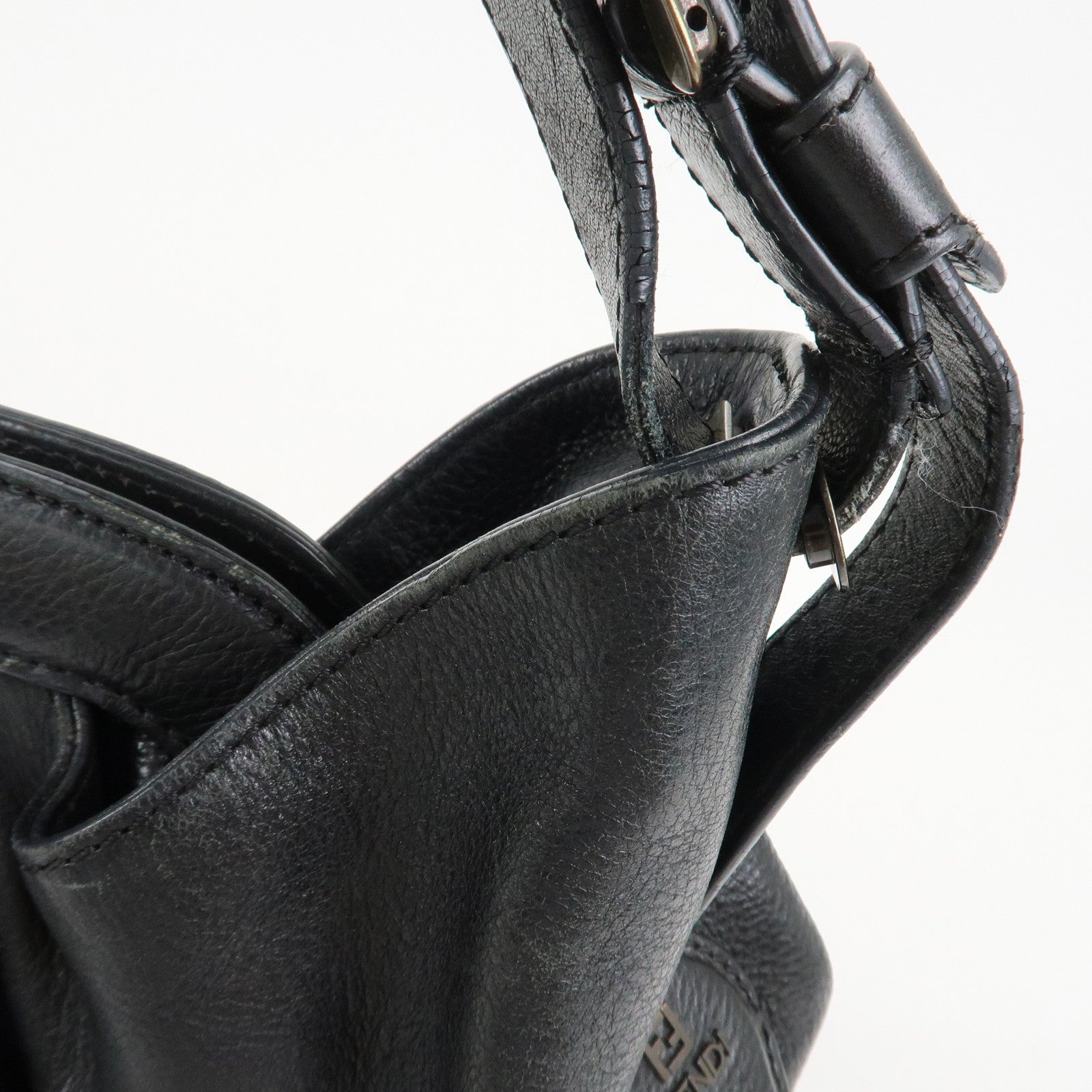 FENDI Logo Leather Shoulder Bag Tote Bag Black 8BR579