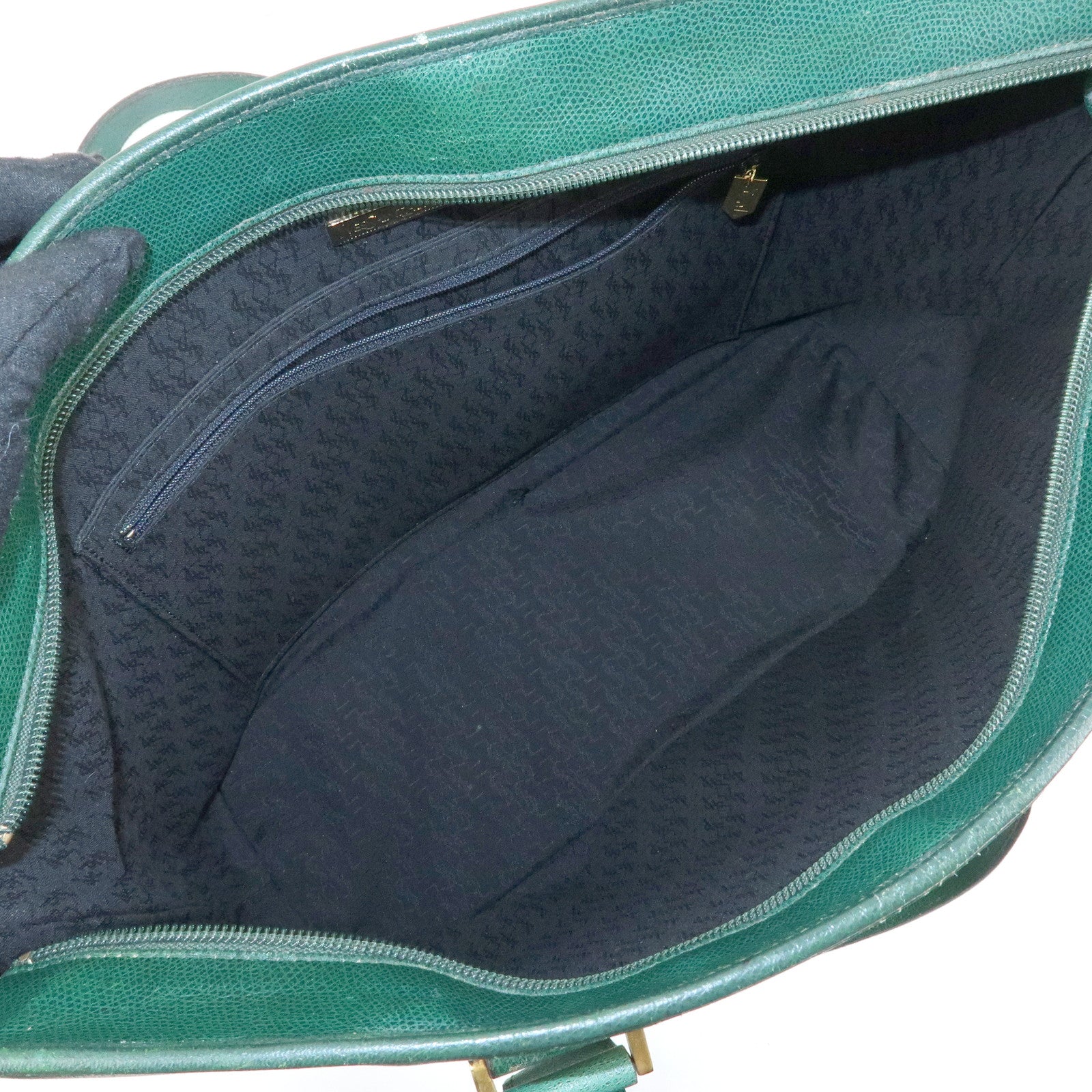 SAINT LAURENT PARIS Y Line Leather Studs Tote Shoulder Bag Green