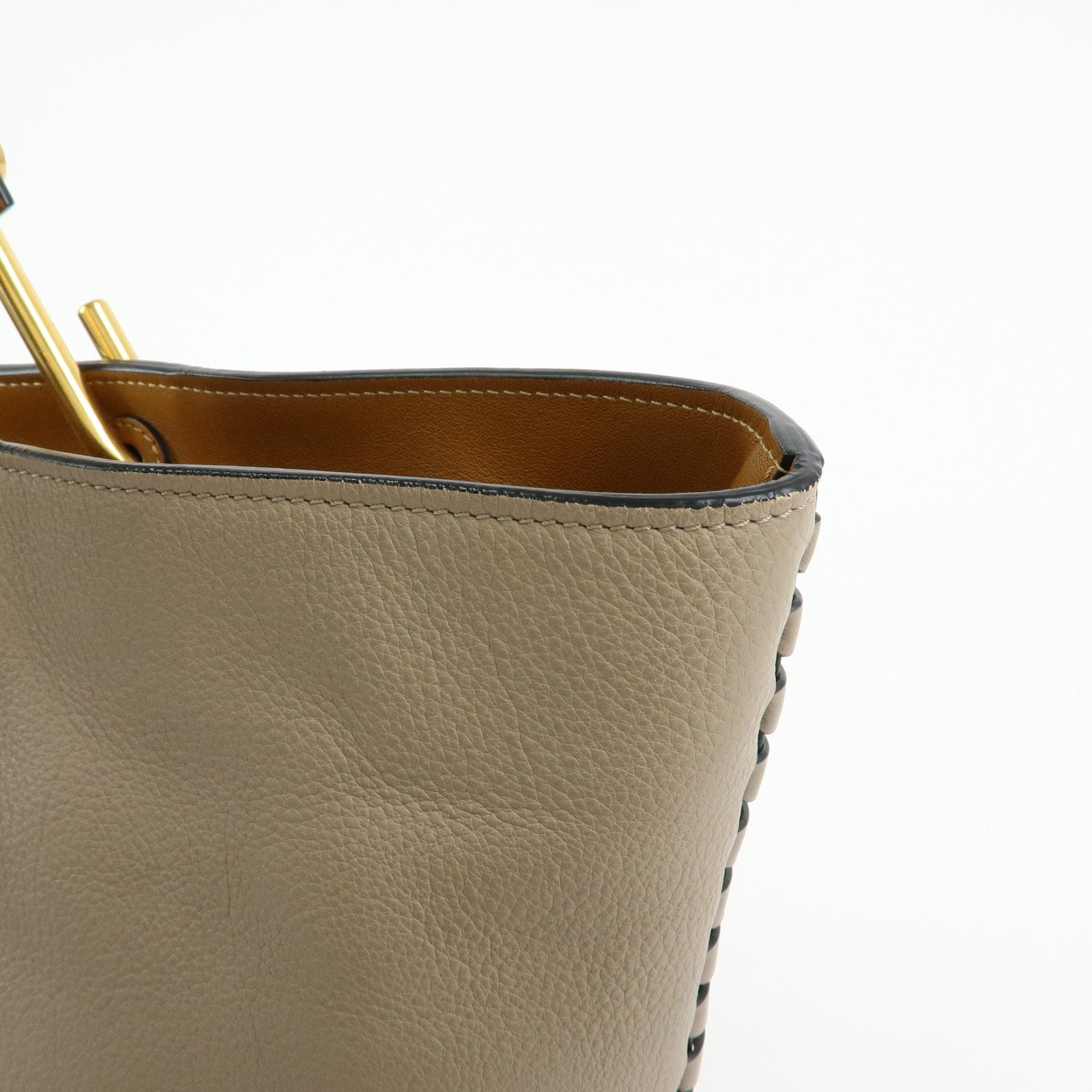 Chloe Leather Whipstitch Tote Bag Shoulder Bag Greige Beige