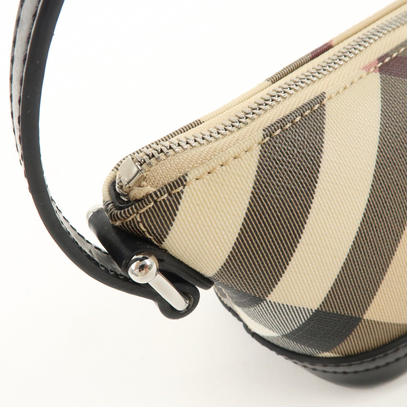 BURBERRY Leather PVC Boat Bag Hand Bag Shoulder Bag Nova Plaid Black Used