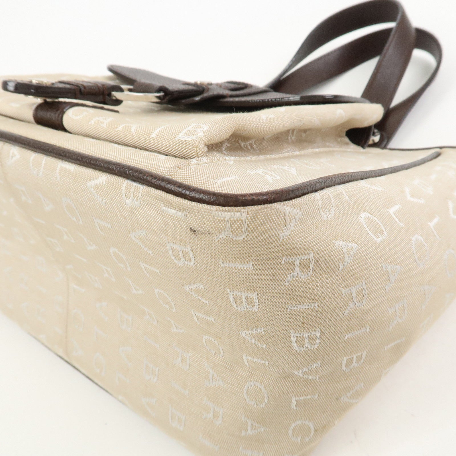 BVLGARI Logo Mania Canvas Leather Tote Bag Hand Bag Beige Brown