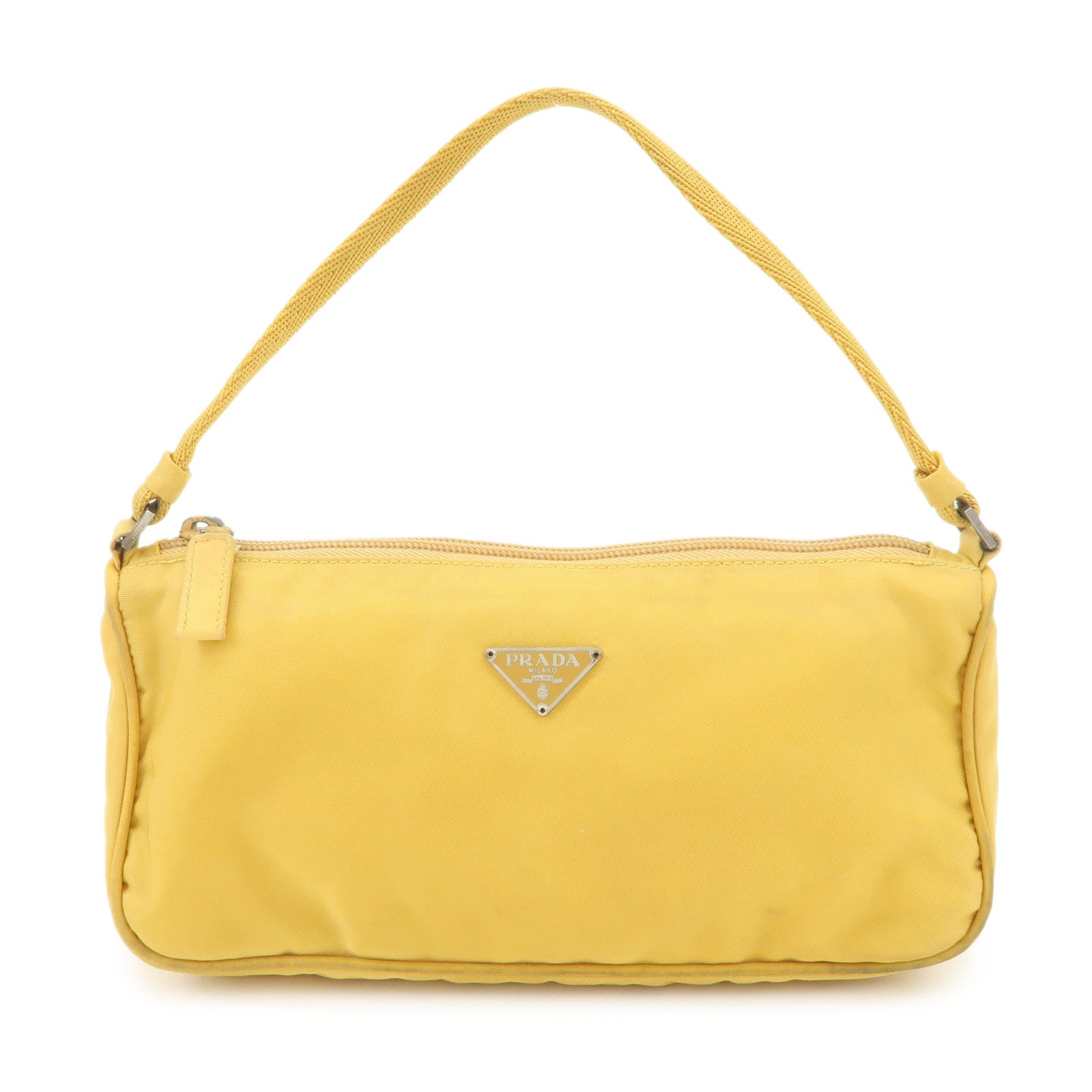 PRADA Triangle Logo Nylon Pouch Shoulder Bag Hand Bag Yellow Used