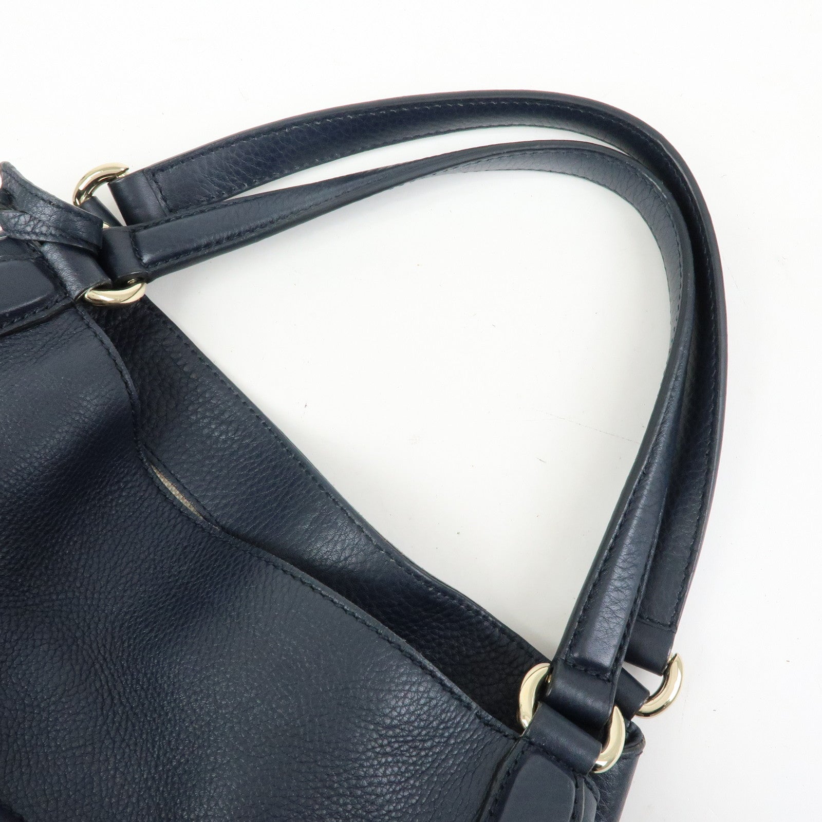 GUCCI SOHO Interlocking G Leather Tote Bag Shoulder Bag Navy 282309
