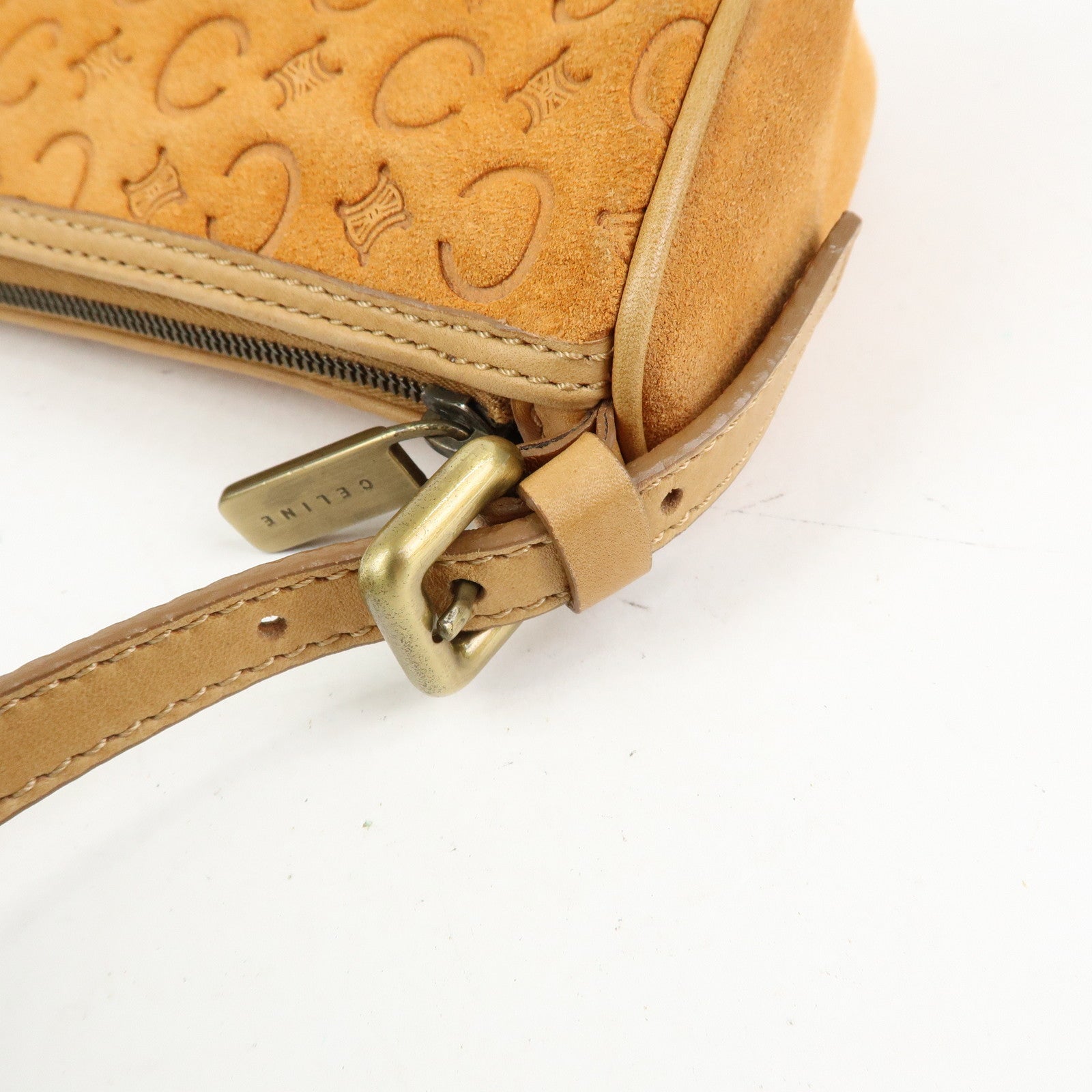 CELINE C Macadam Suede Leather Shoulder Bag Hand Bag Brown