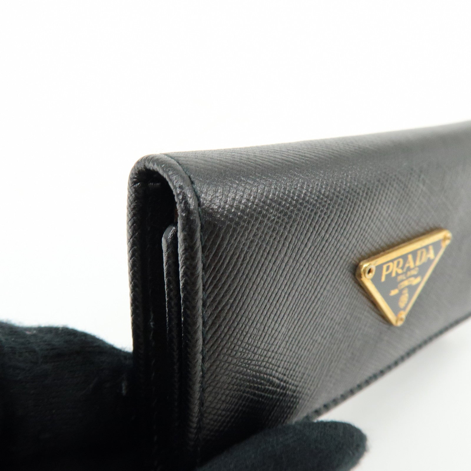 PRADA Triangle Logo Saffiano Leather 6 Rings Key Case Black 1M0222